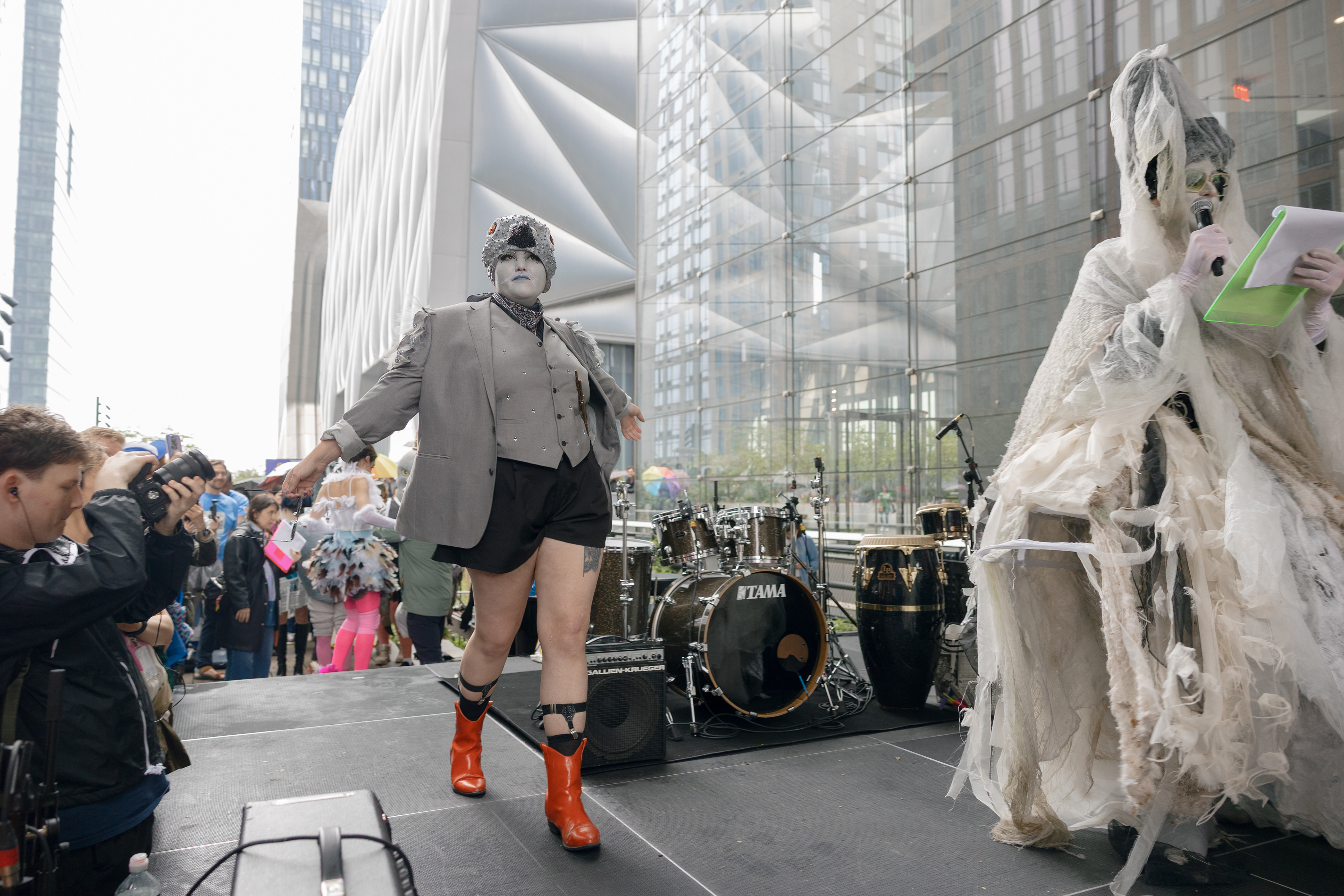 Pigeon Fest on the High Line. Presented on June 14, 2025, in conjunction with Iván Argote's Dinosaur, a High Line Plinth commission. Photo by Rowa Lee. Courtesy of the High Line.