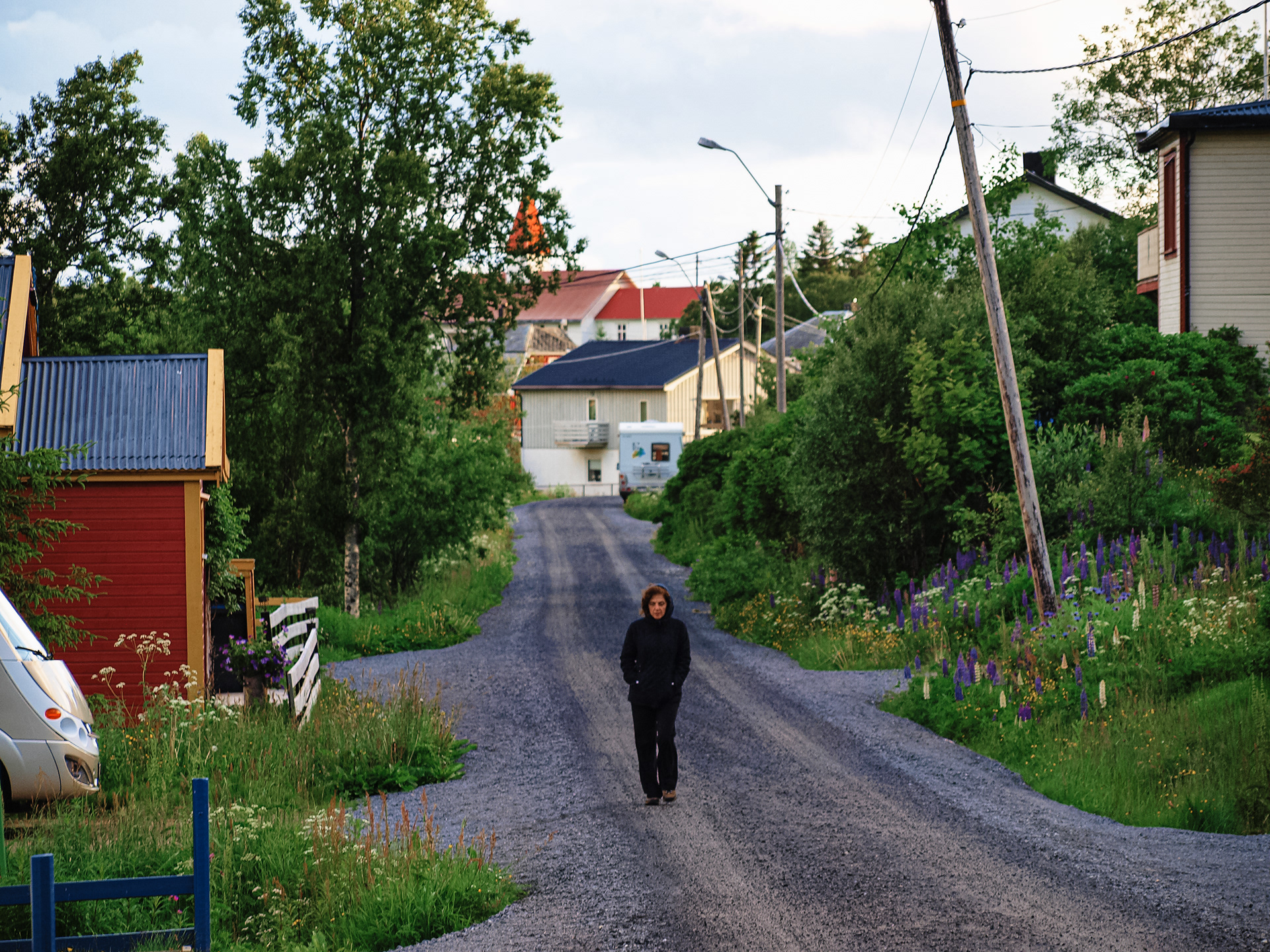 Paula enjoys the extra sunlight on a stroll through Skrolsvik