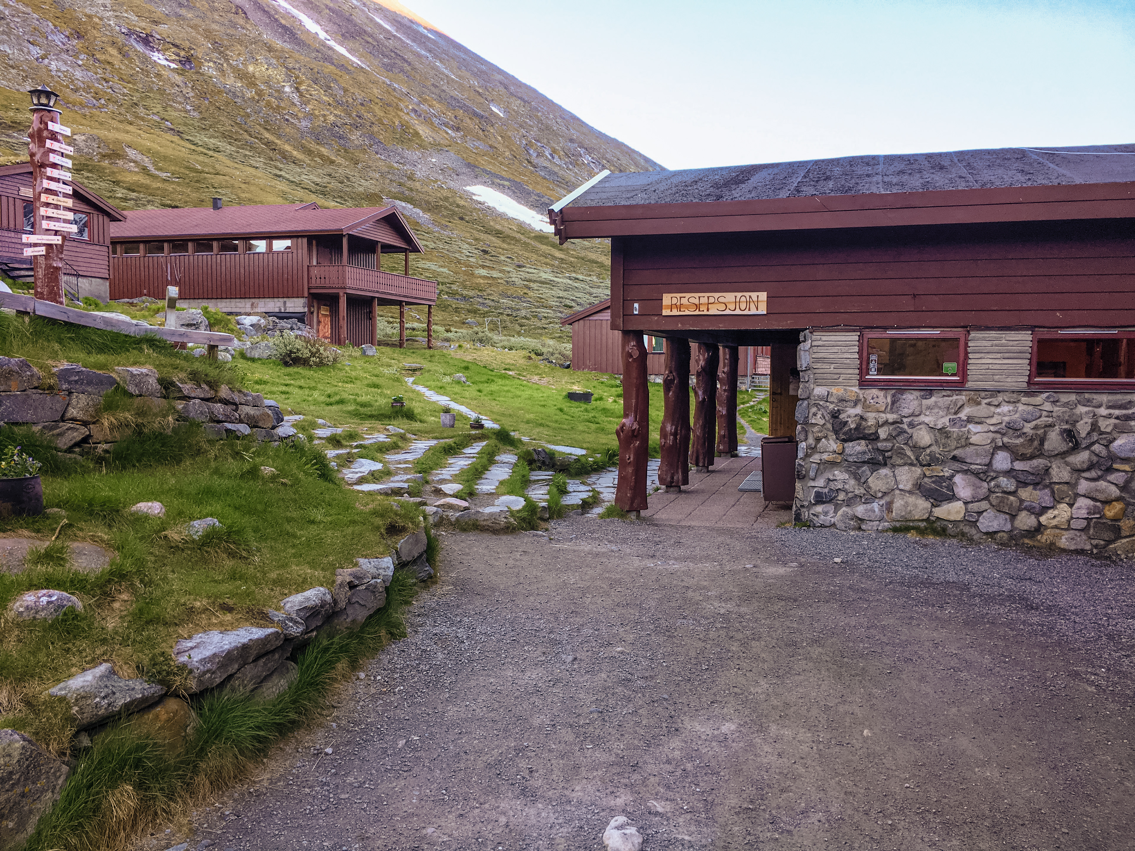 Spiterstulen cabins back down in the valley provide a welcome respite from a long day of hiking