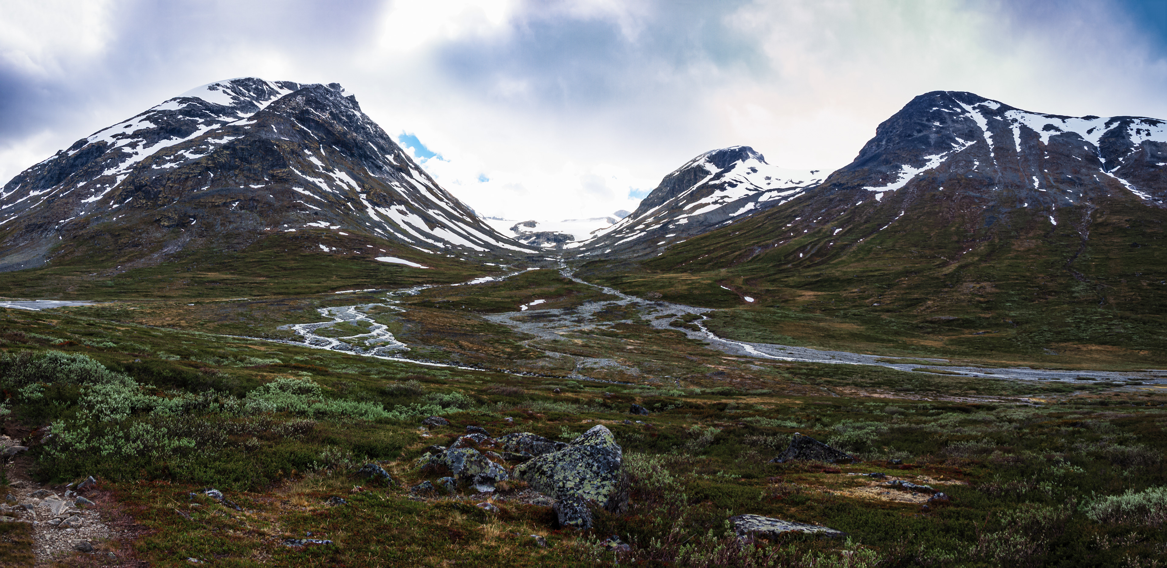 A view from the bottom of the valley Visdalen at Spiterstulen in Lom, located within Jotunheimen Nasjonalpark