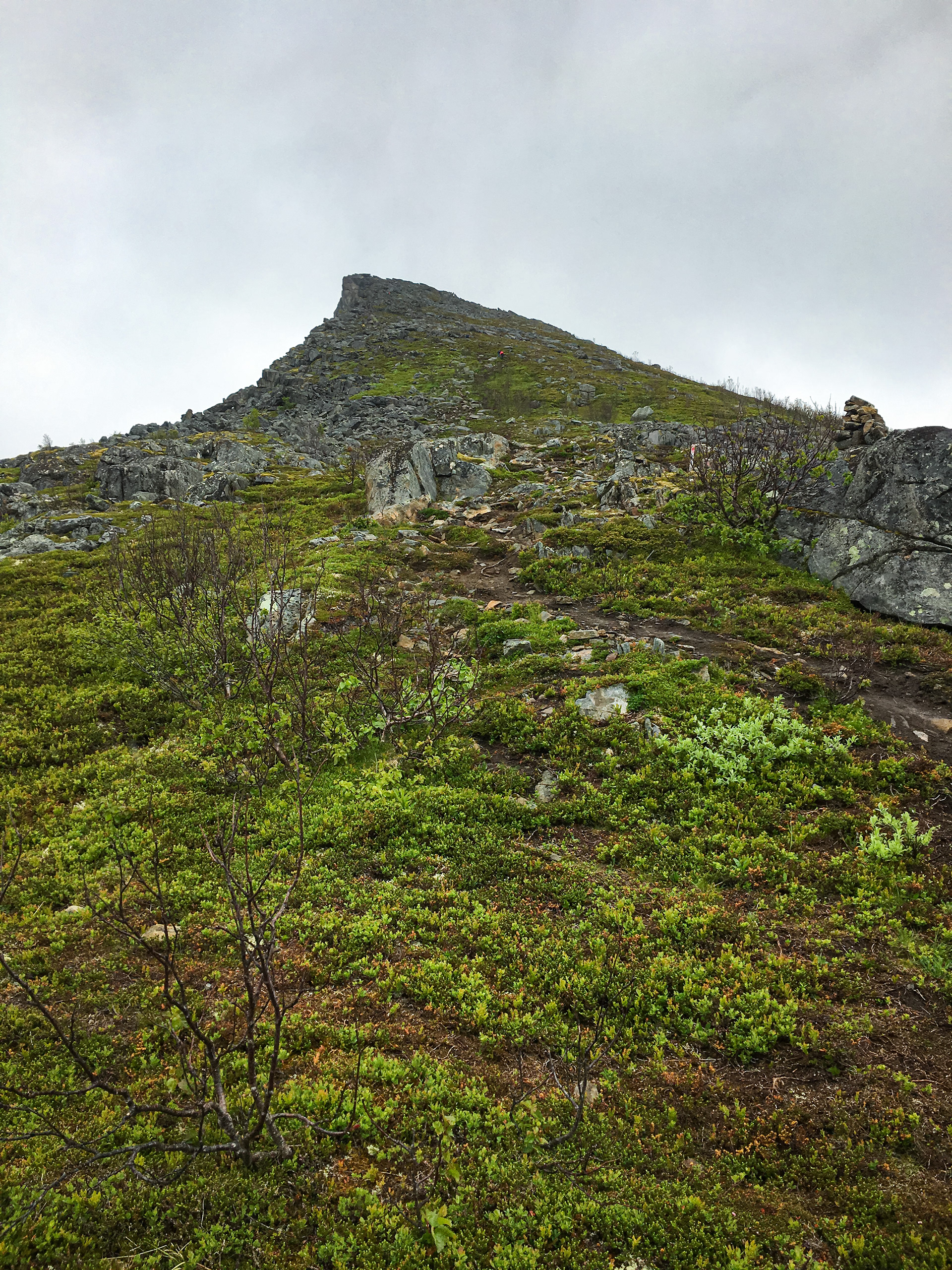 Looking up the steep ascent to the summit of Segla