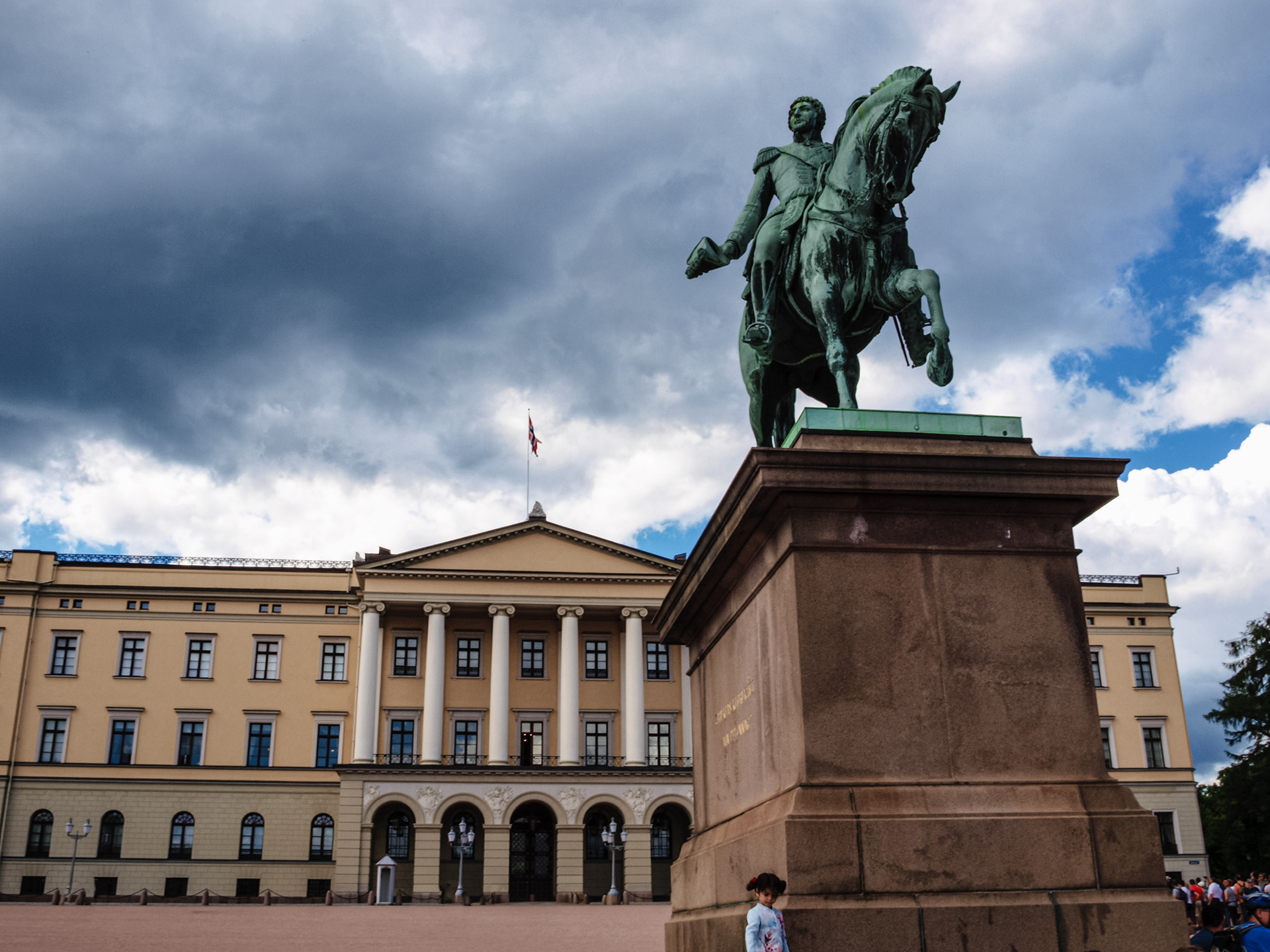 A monument to Karl III Johan, king of Sweden–Norway from 1818-1844, seen in front of the Royal Palace in Oslo