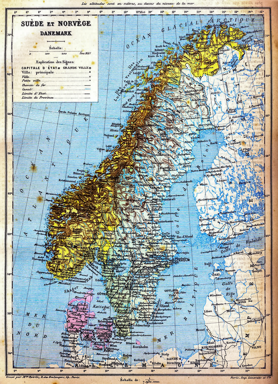 Map of Norway with Sweden and Denmark, Trousset Encyclopedia (1886 - 1891)