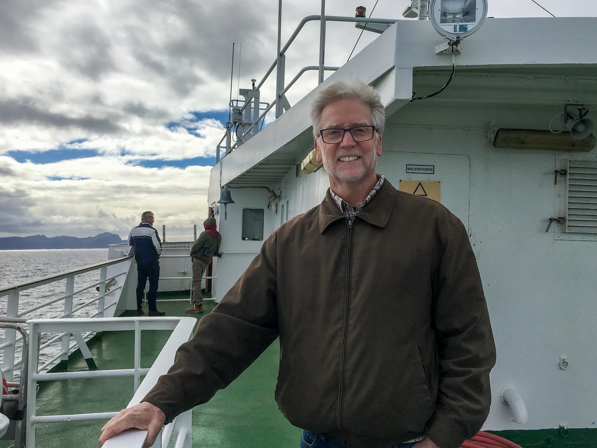 Bob poses on the ferry to Lofoten, the final leg of the journey