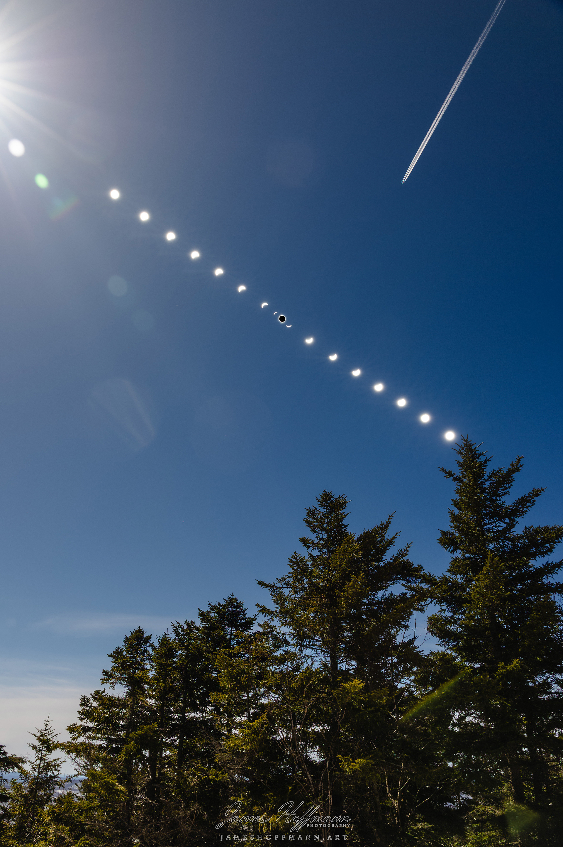 A total solar eclipse sequence showing 2+ hours seen from the top of Mount Pisgah in northern Vermont. Captured on April 8, 2024.