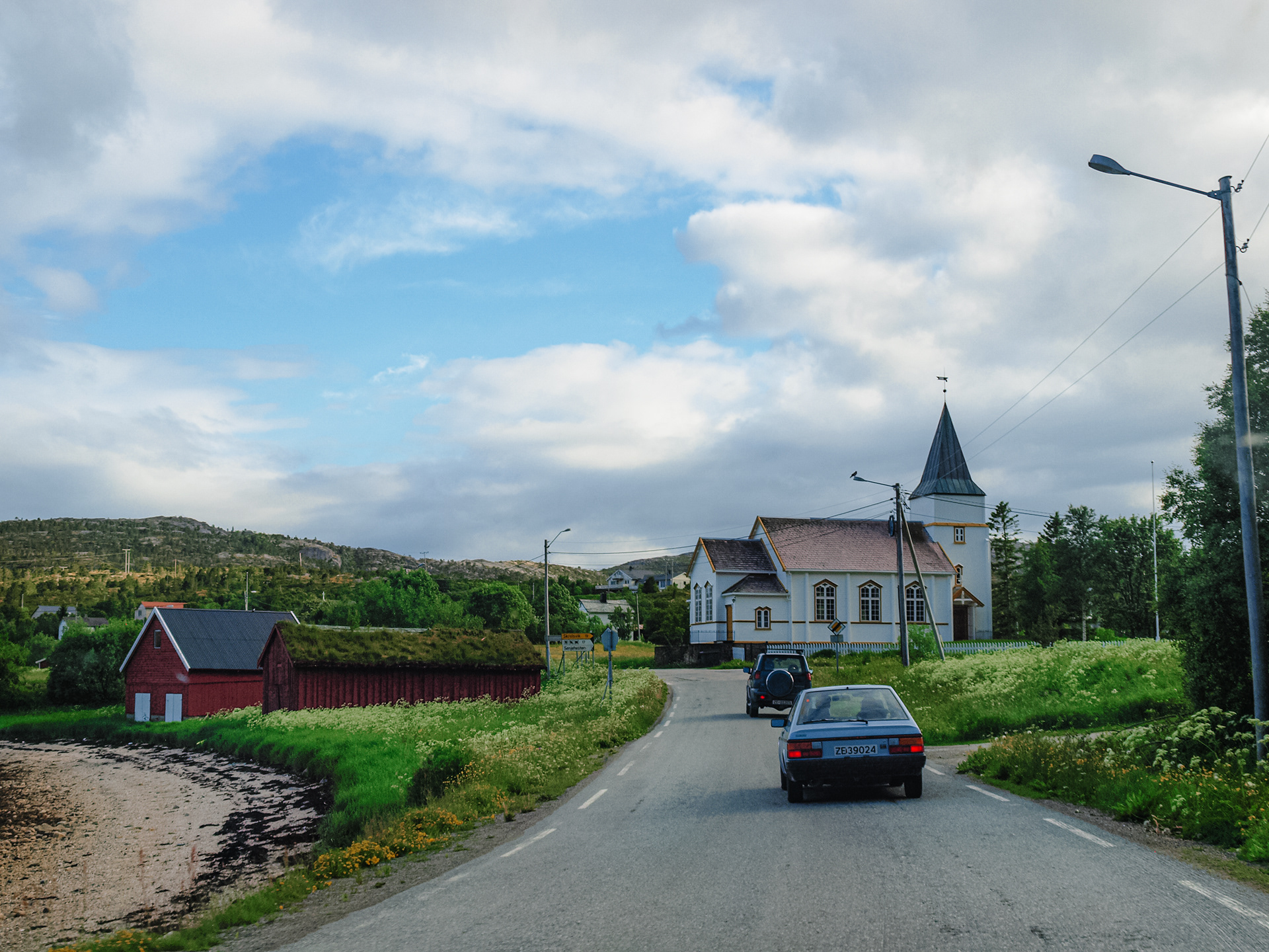 Passing through a small town on the road to Skrolsvik