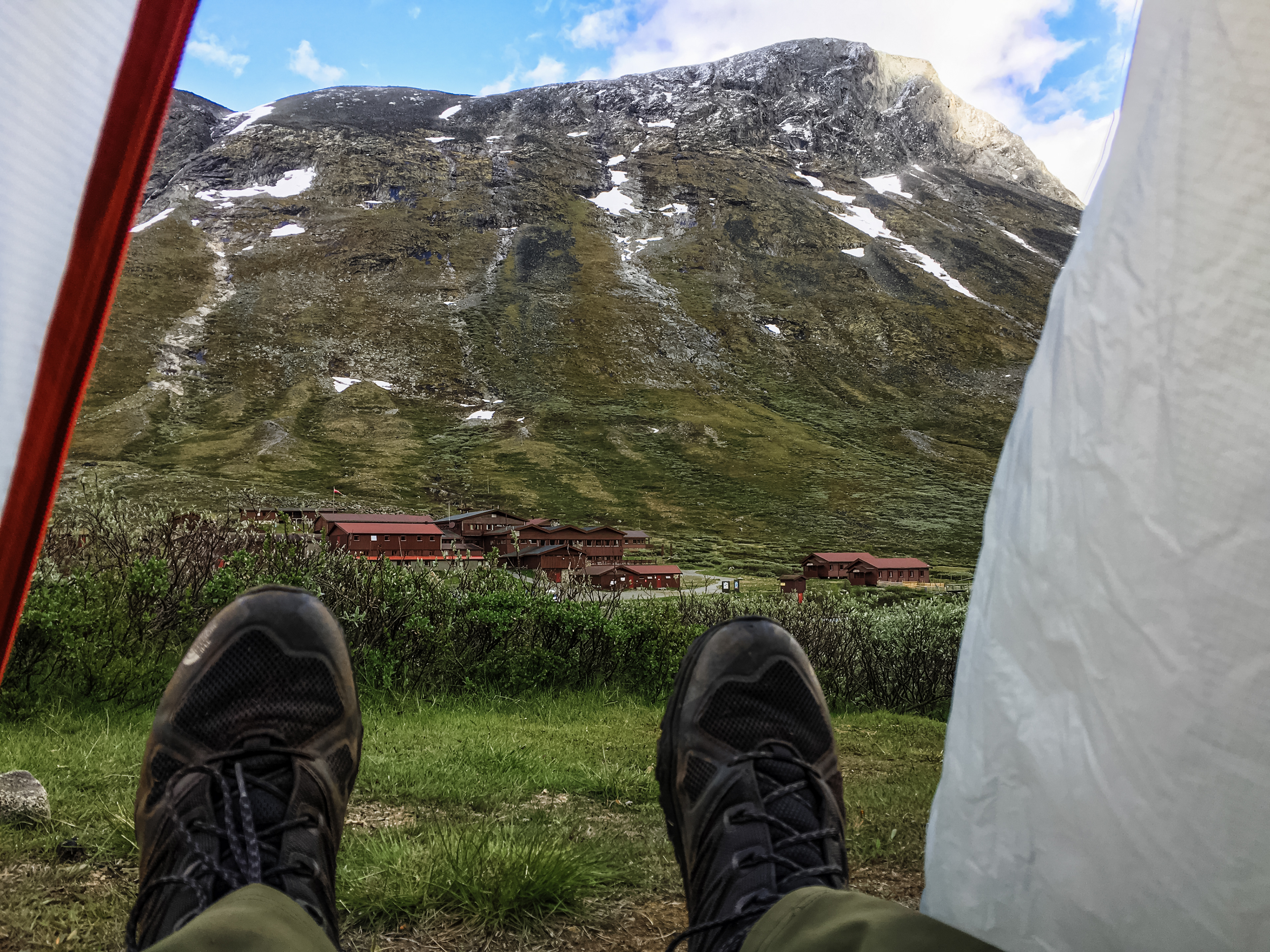 The view from the tent camping in the valley Visdalen at Spiterstulen in Lom, the day before the big hike