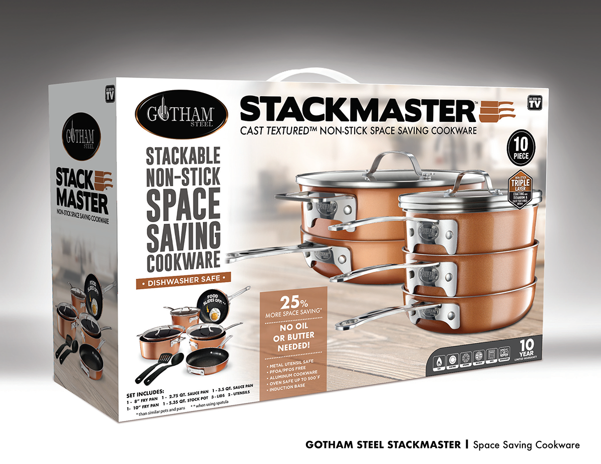 Gotham Steel Stackmaster 3 Piece Stackable Cookware Set