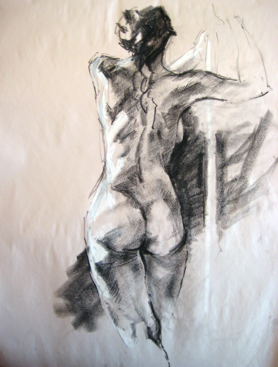 Charcoal on Paper of Nude Model