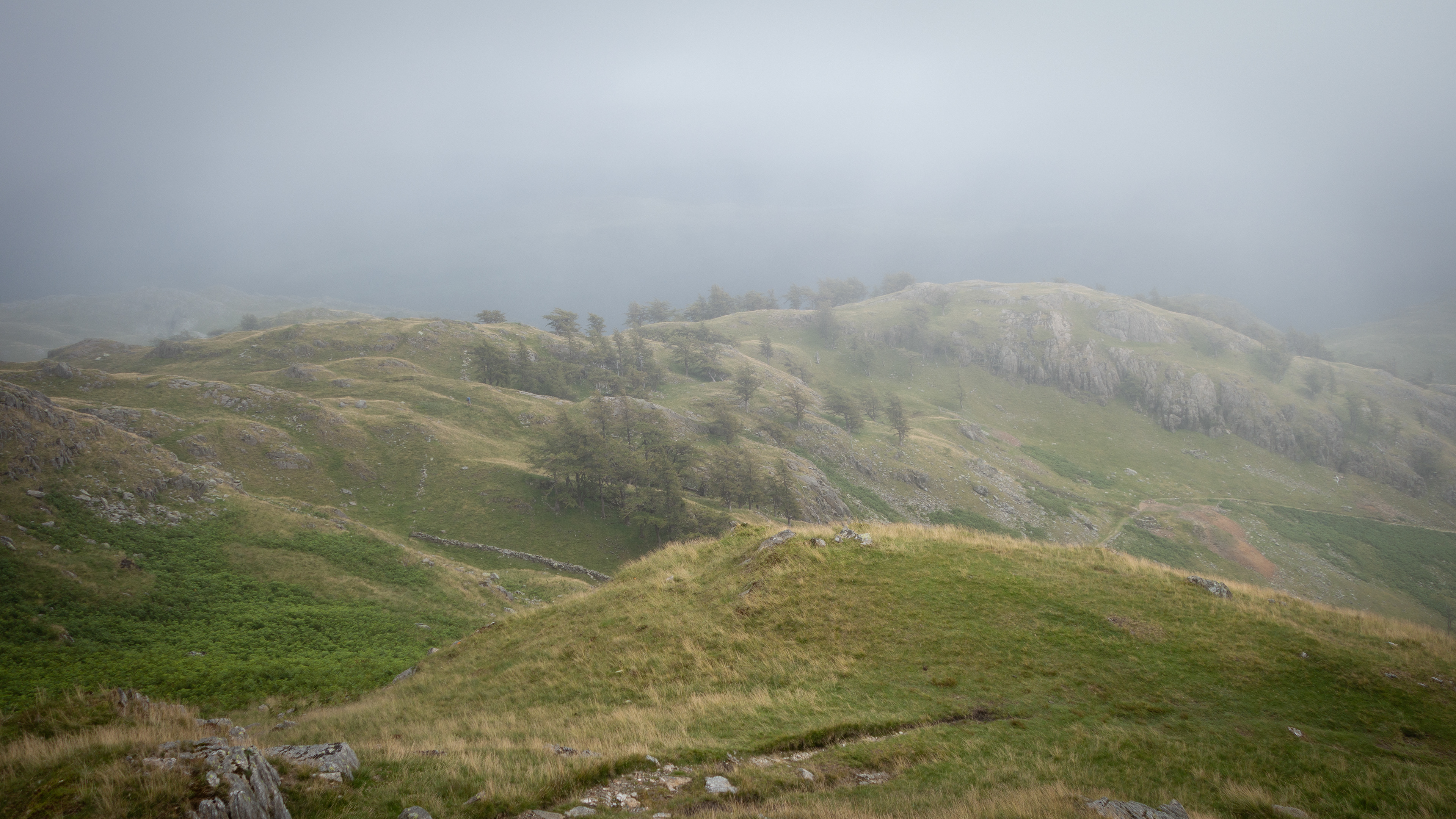 Foggy Lake District fell