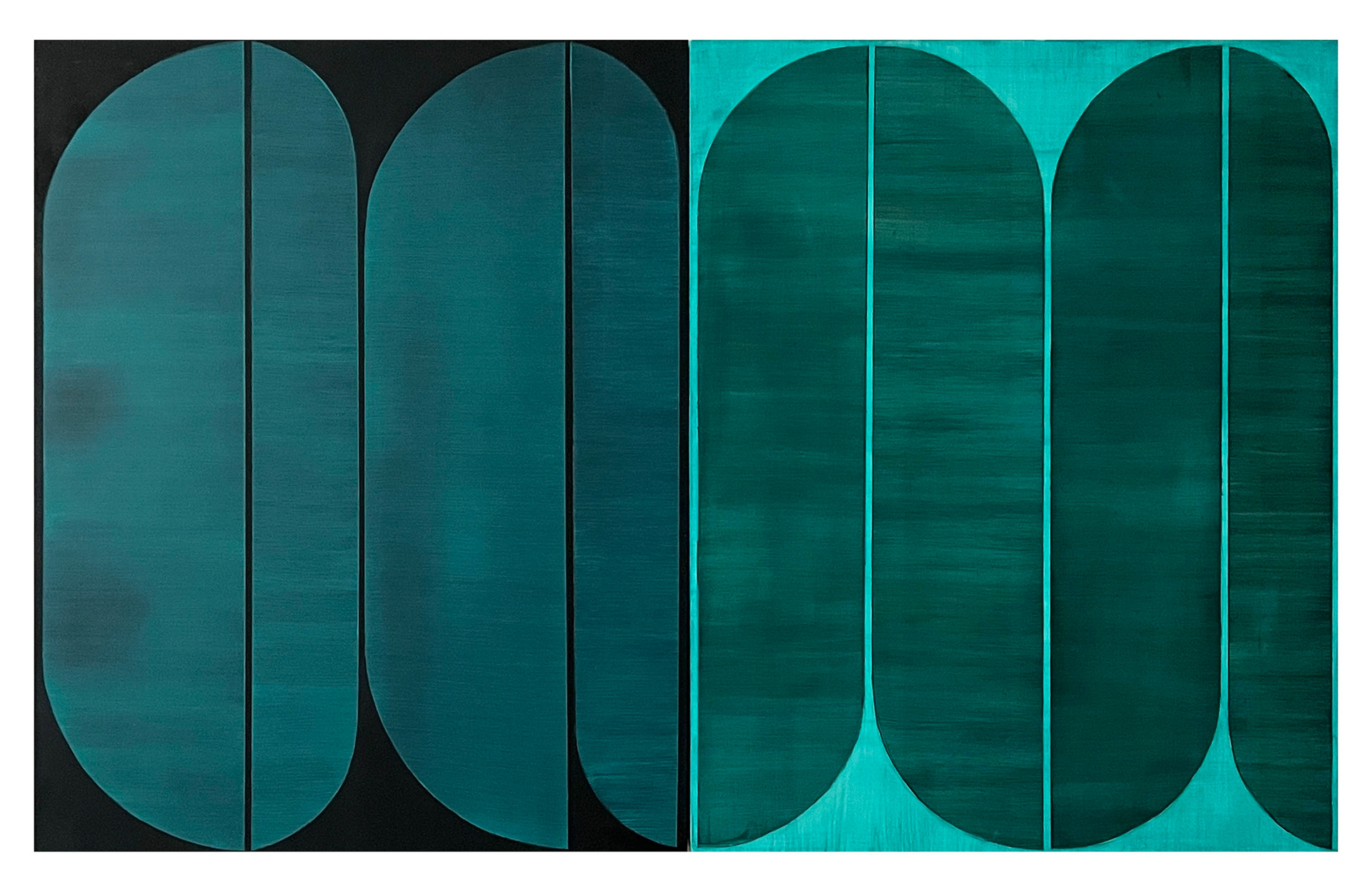 Out of the Darkness (diptych), 2024 - acrylic on wooden panels, 50 x 80 cm