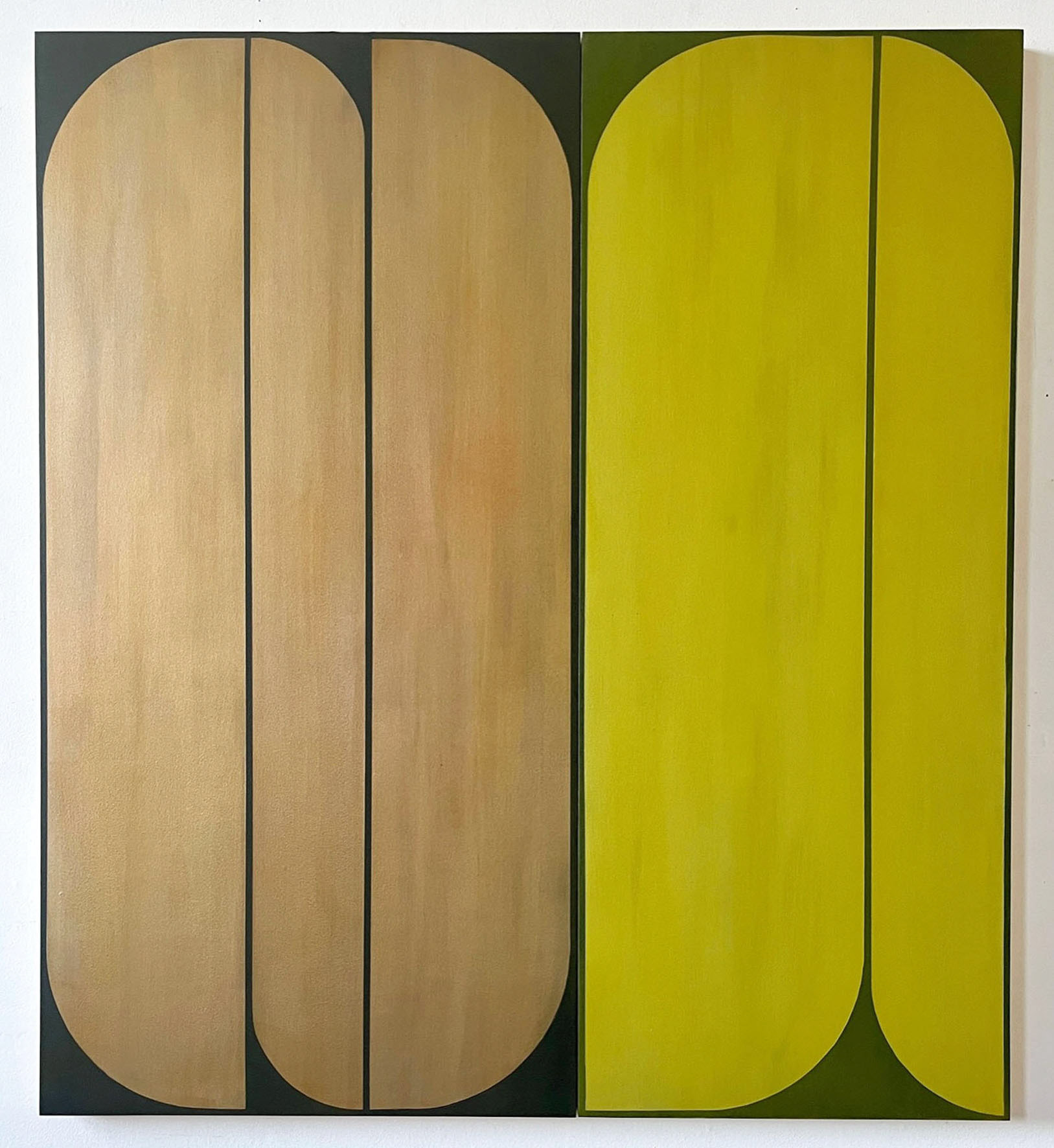 Interloper (diptych), 2023 - acrylic on plywood panels, 100 x 90 cm