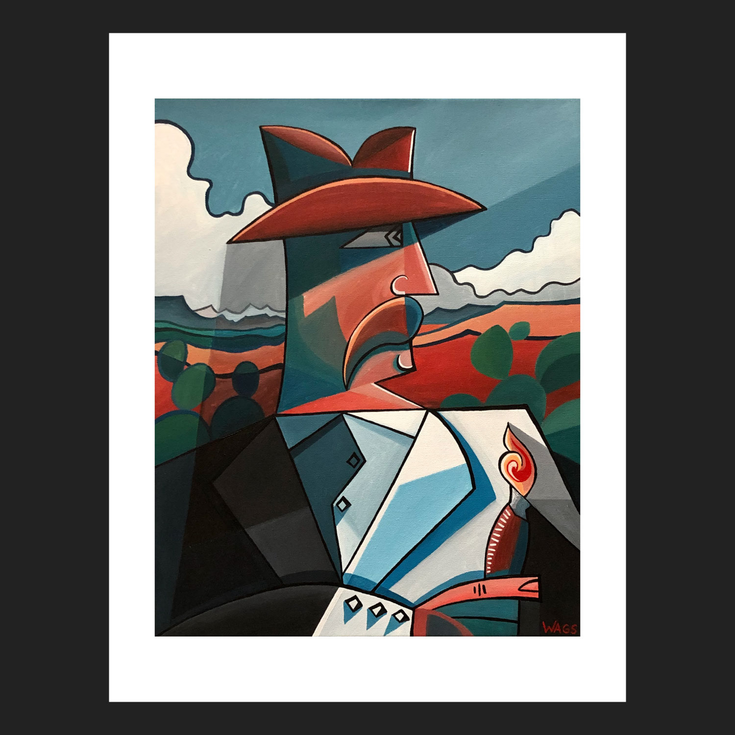 A man holding a cigar gazes into the desert looking for a place to build an oil well.