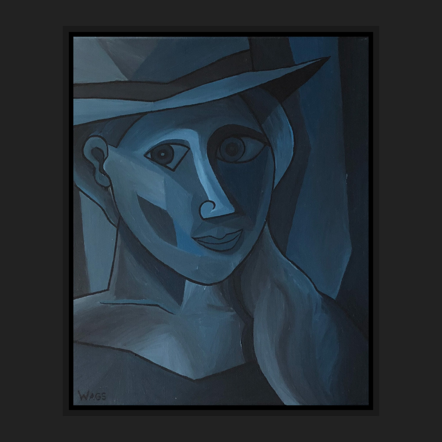 A woman wearing a hat in a dimly lit room.