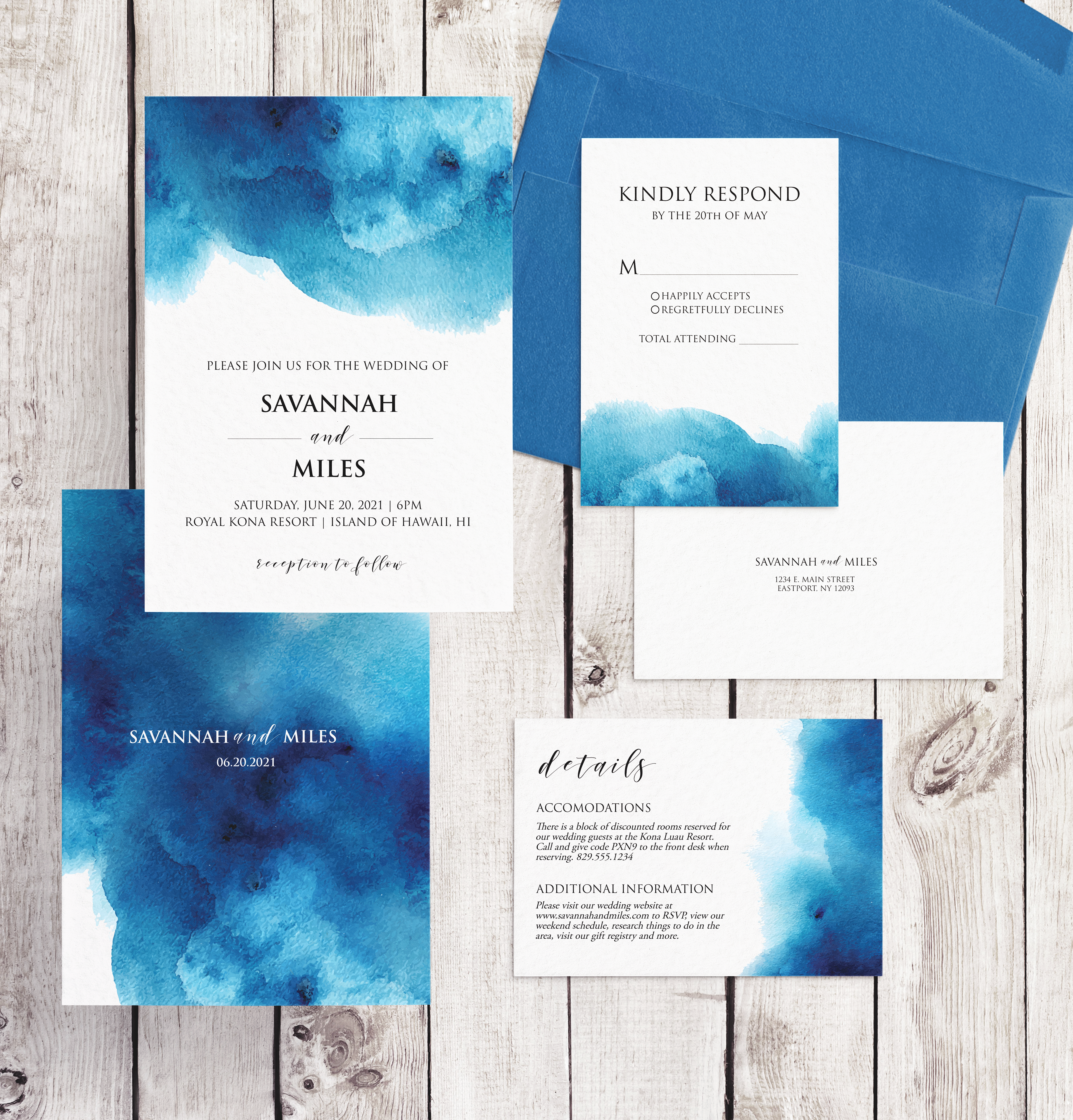 Watercolor Blue Wave Wedding Suite