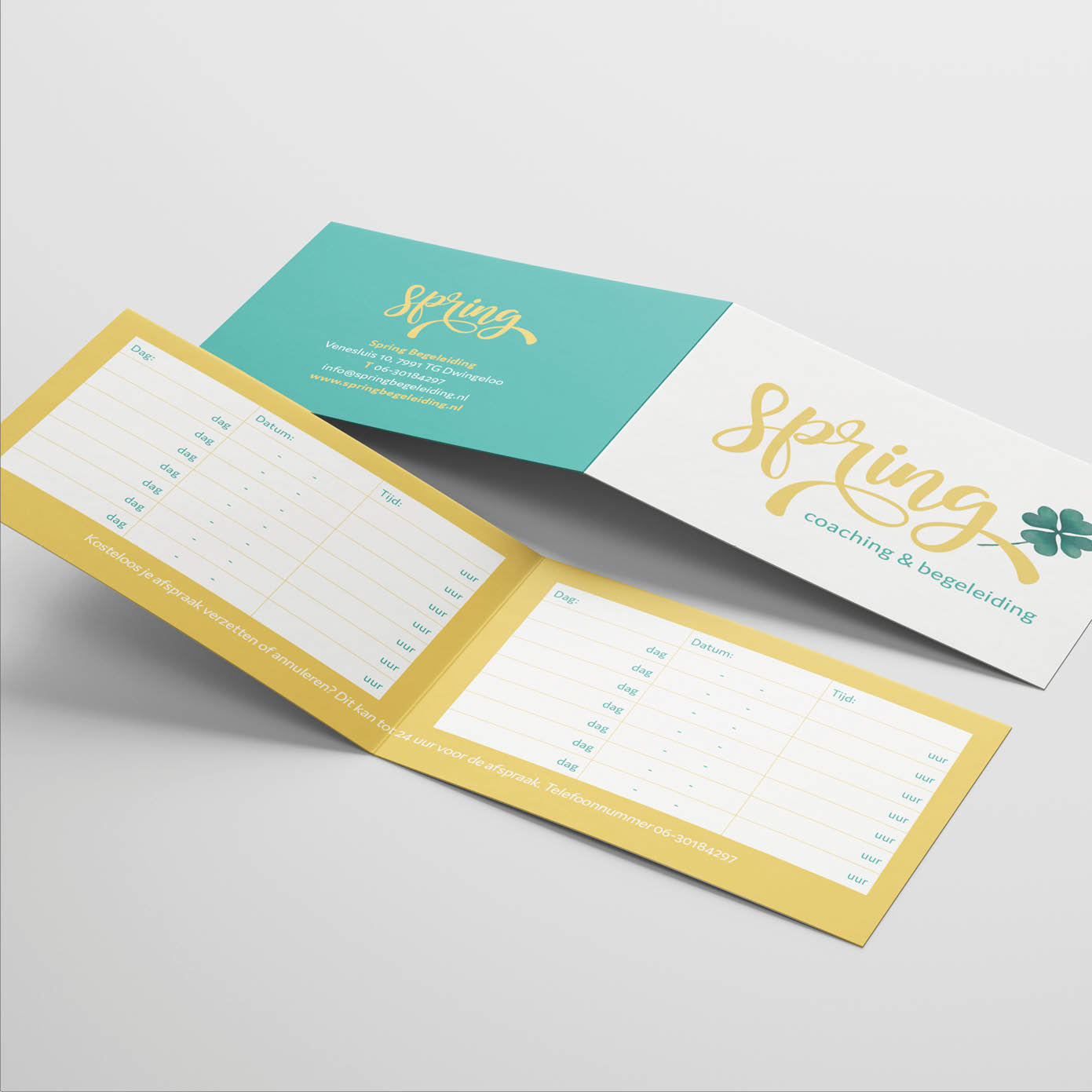 Spring coaching & begeleiding afsprakenkaartje
