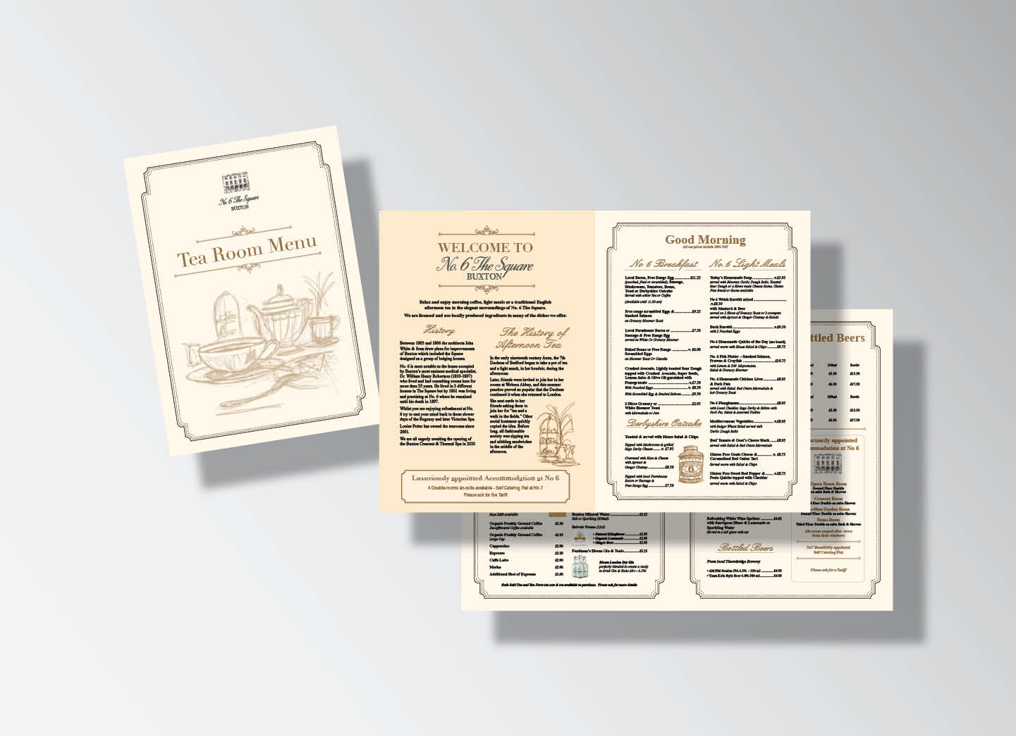 N6 square Tea Room Menu - A4, 8 pages Menu pour salon de thé anglais - Design traditionnelle par excellence!