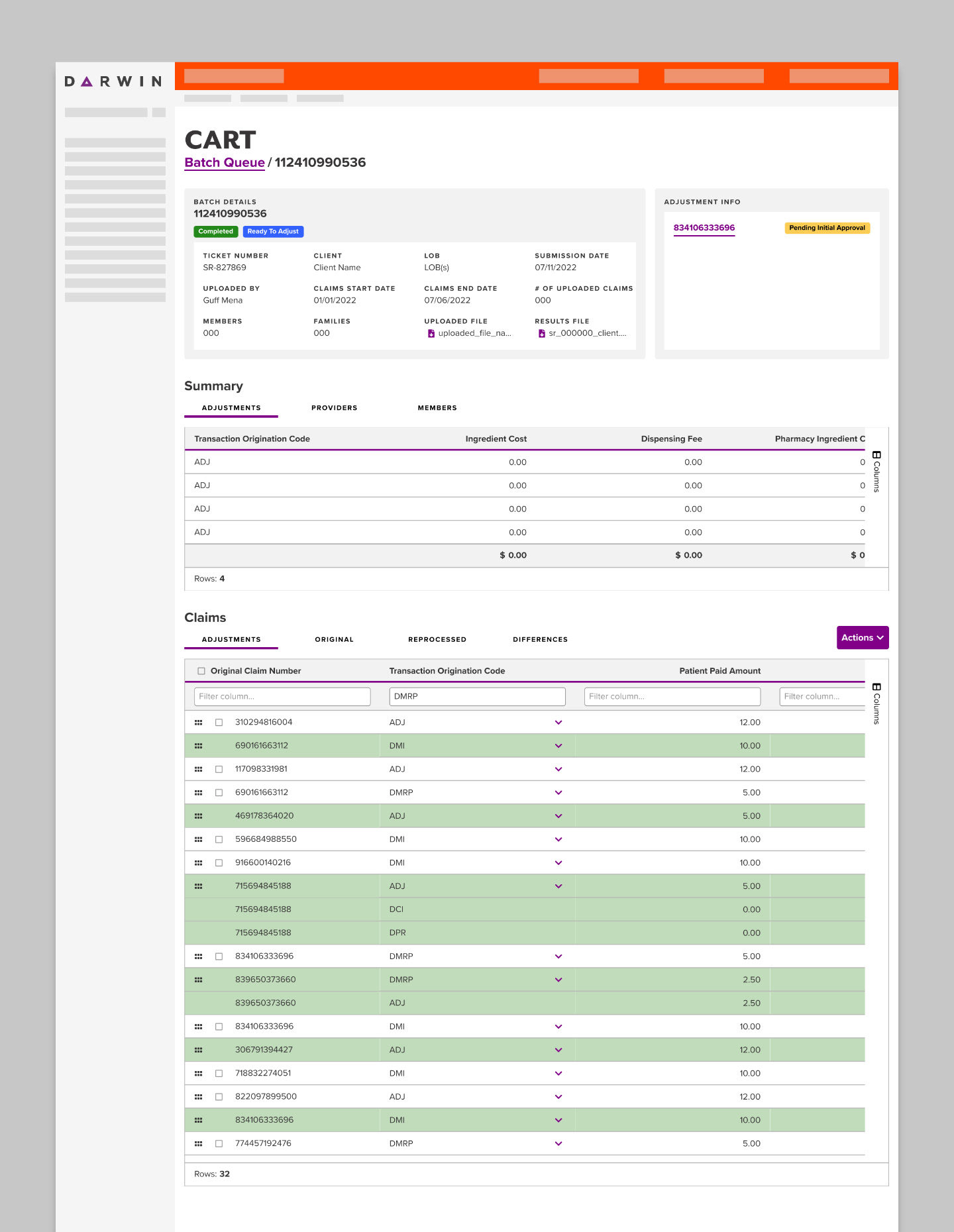 Batch Details, Adjustment batch pending