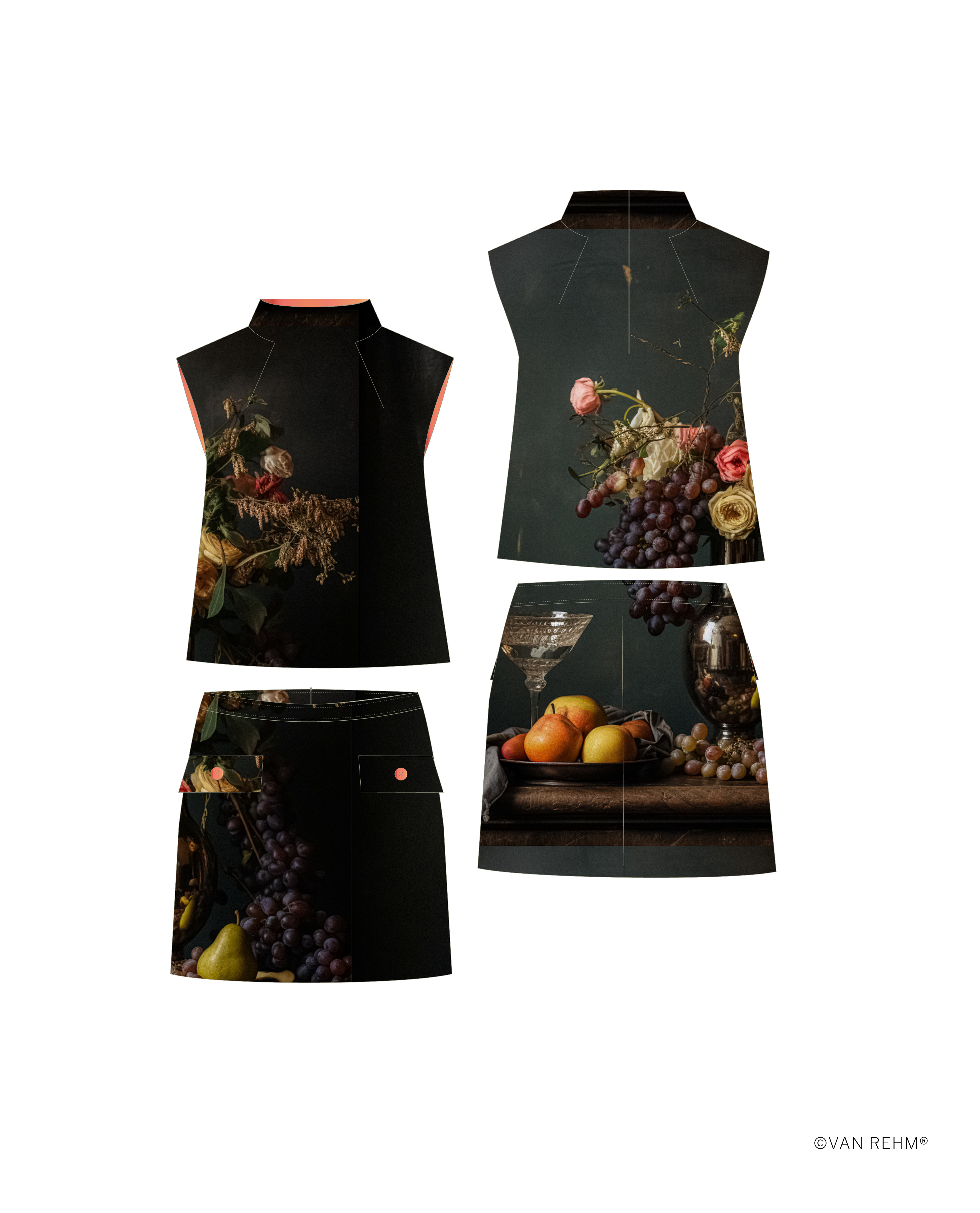 Short Top with attached Collar and flared Mini-Skirt