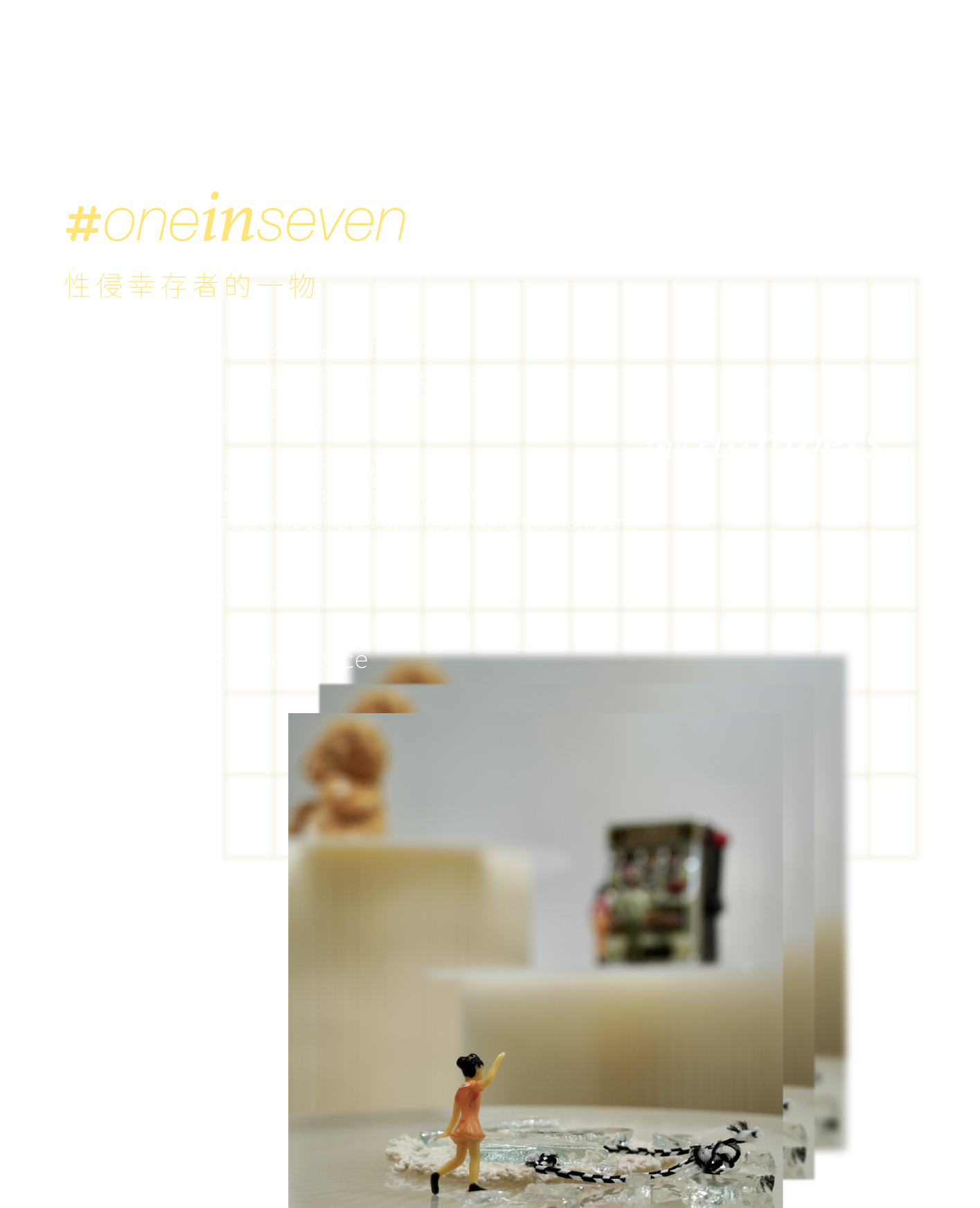 #OneInSeven Stories Beyond the Numbers - 性侵幸存者的一物 - 數字說：香港每7位女性就有1位曾歷性暴力 11位幸存者，11件承載回憶和情感的物件 與你敘訴藏在數字下的真實故事 One in seven women in Hong Kong has experienced sexual violence in their lifetime. 11 survivors, 11 objects that tell their stories beyond the numbers. 28 April ~ 18 July 2021 480.0 Gender & Art Space (Exit C YMT Station)