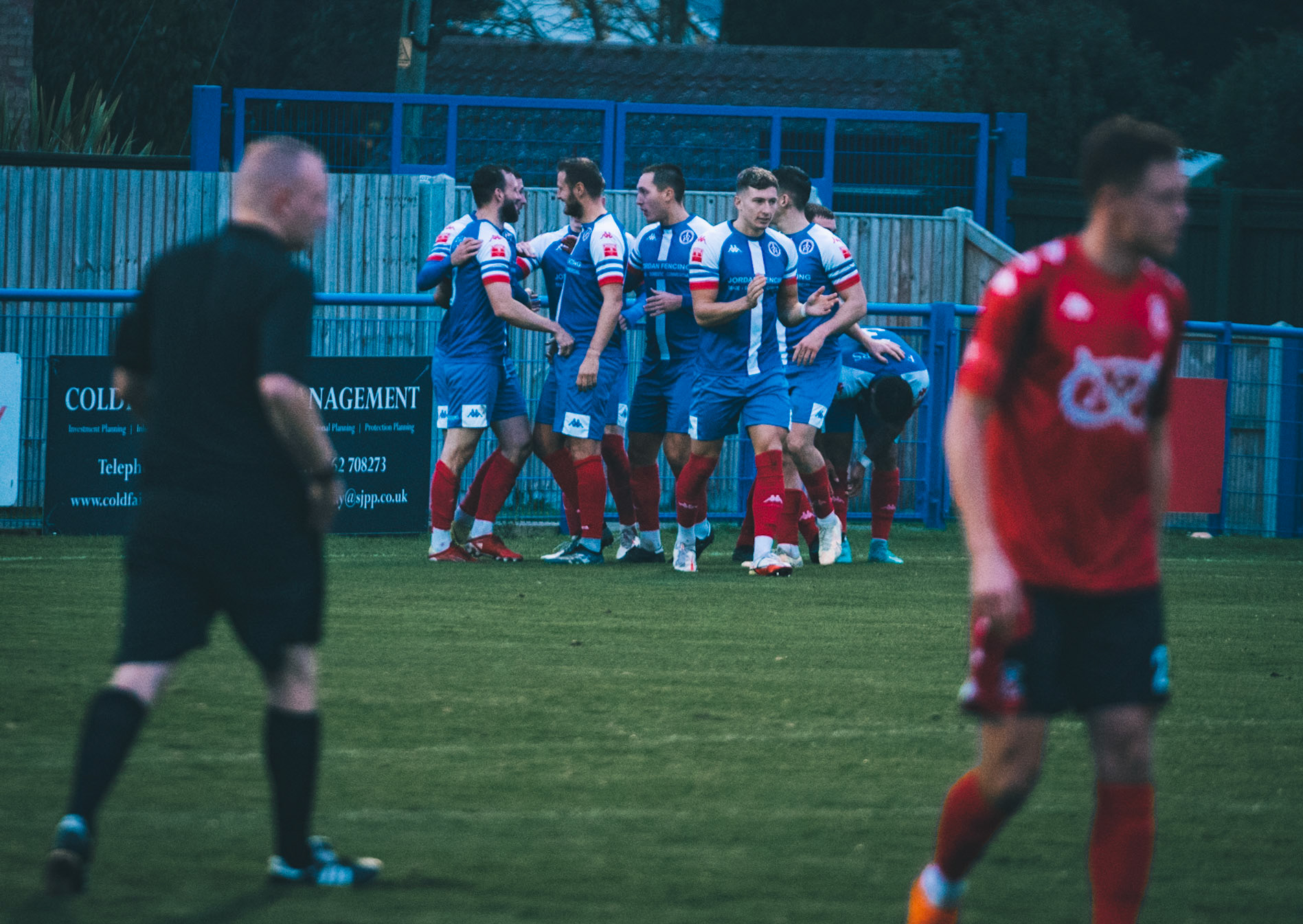 Leiston celebrating 2-1