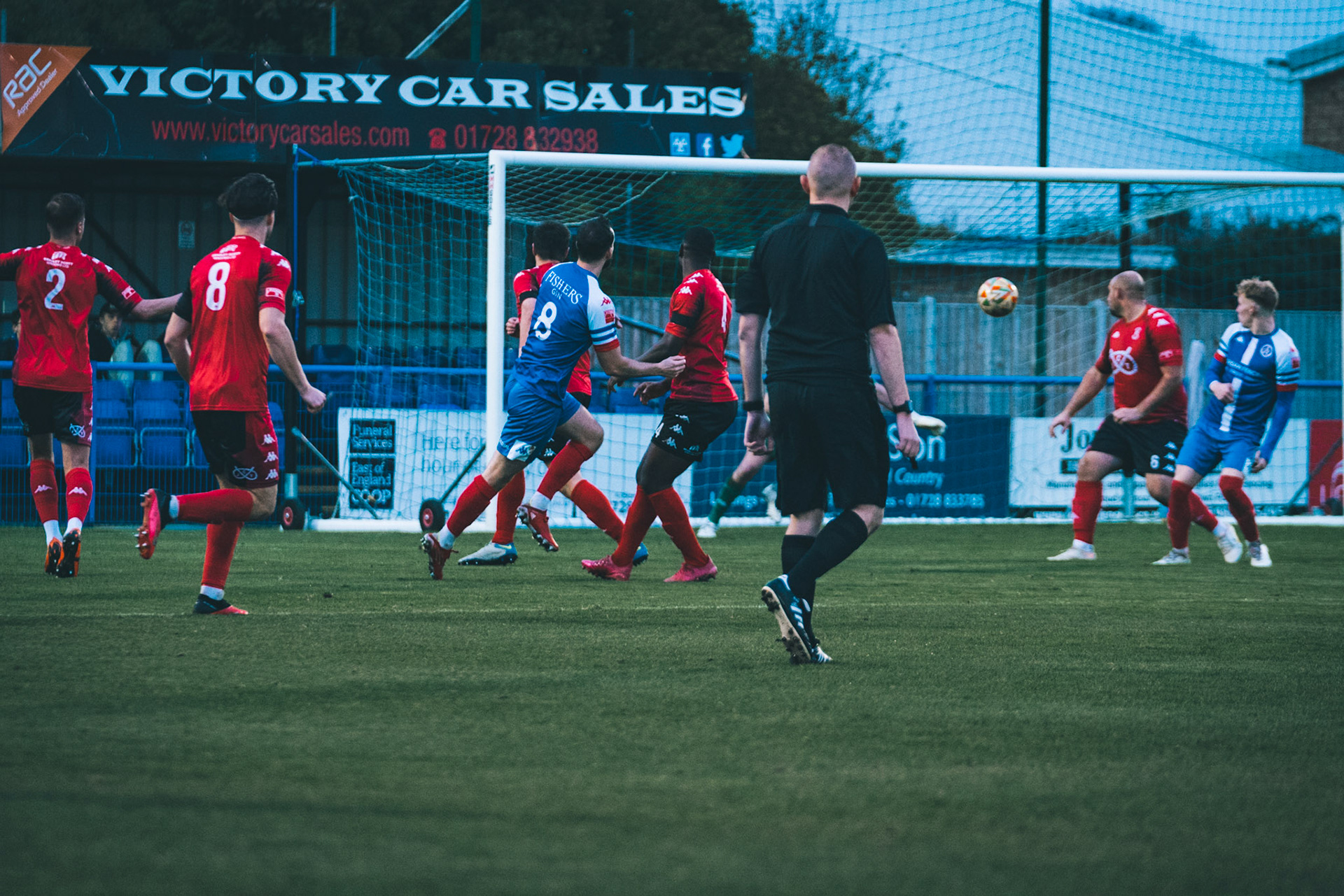 Joe Marsden putting leiston 2-1 up after