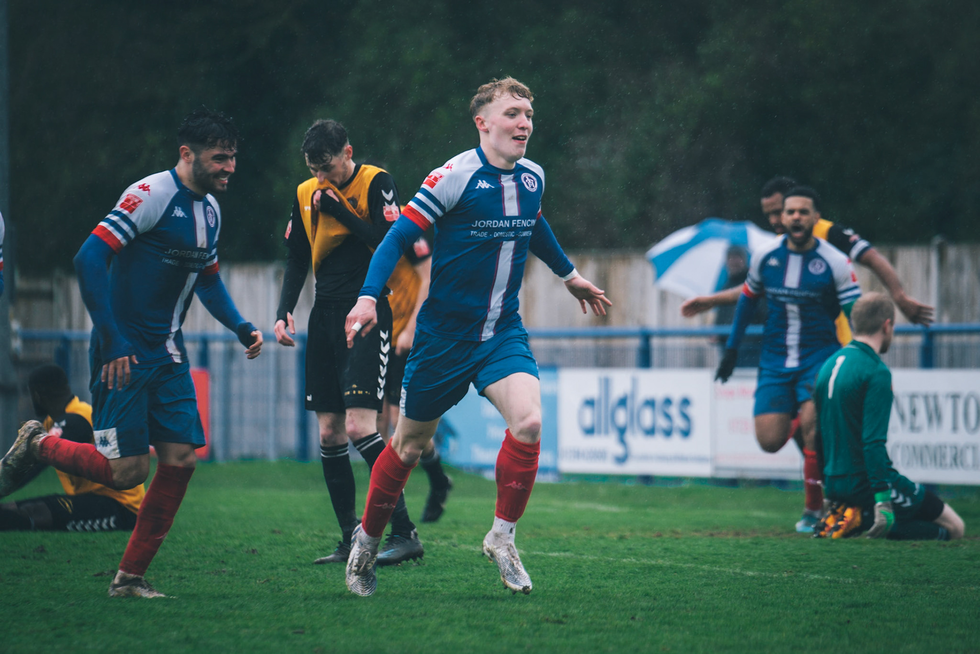George Quantrall celebrating putting leiston 1 nil up