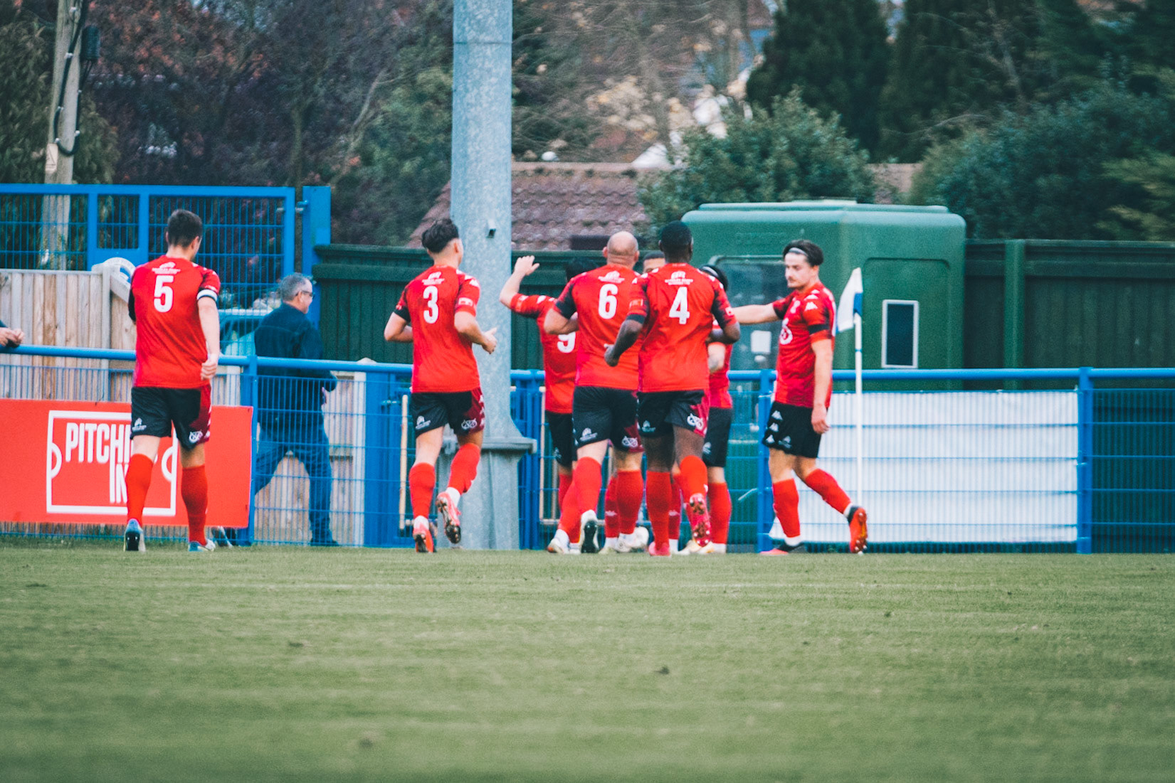 tamworth celebrate after Eion Mckeown puts tamworth 1 nil up