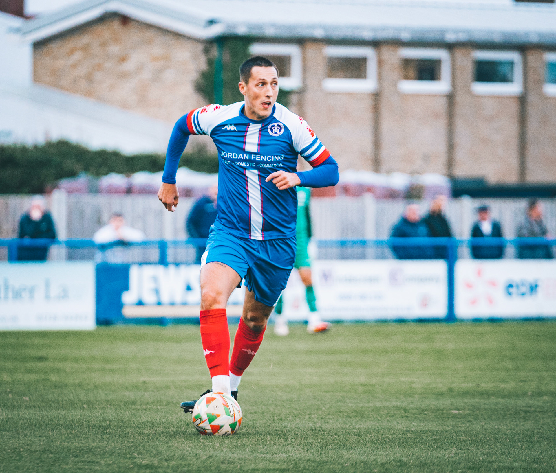 Jake Hutchings bringing the ball out from the back