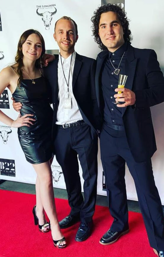 From left to right: Madison Pine, Zach Moore, and Sam Casey promoting Menticide at The Longhorn Film Festival in Texas