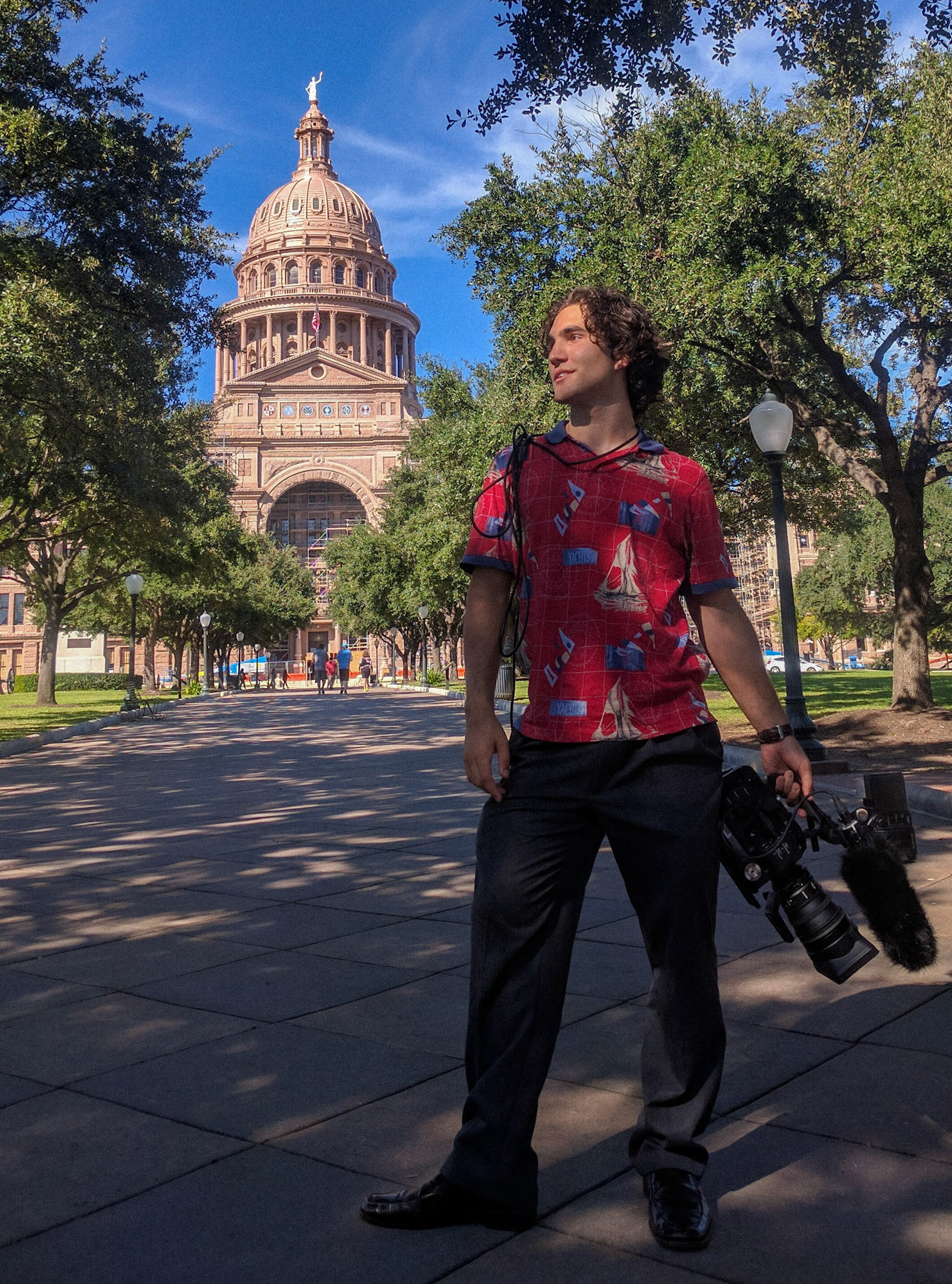 Sam Casey filming at the Austin Texas State Capital
