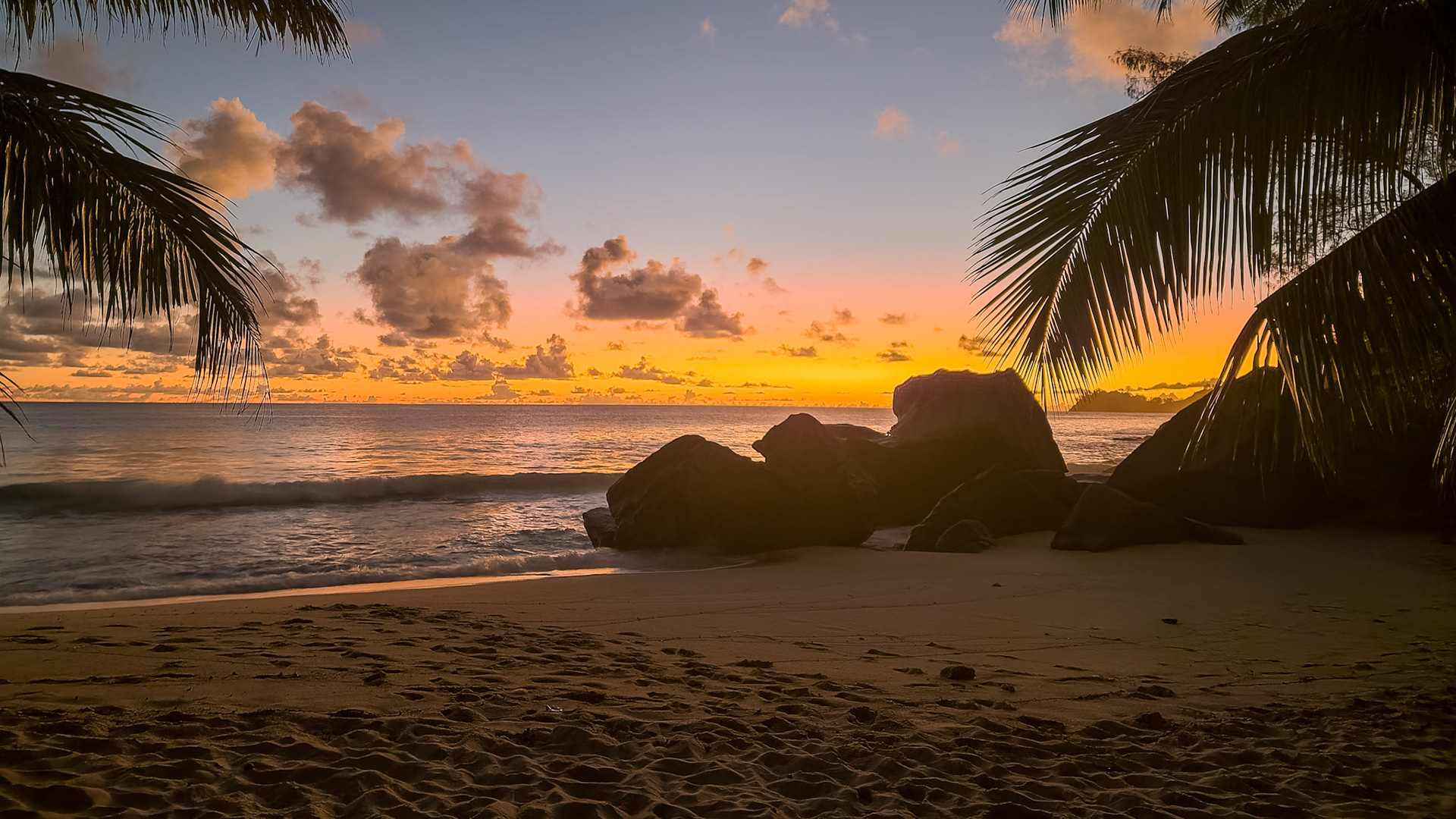 Sunset at Anse Takamaka