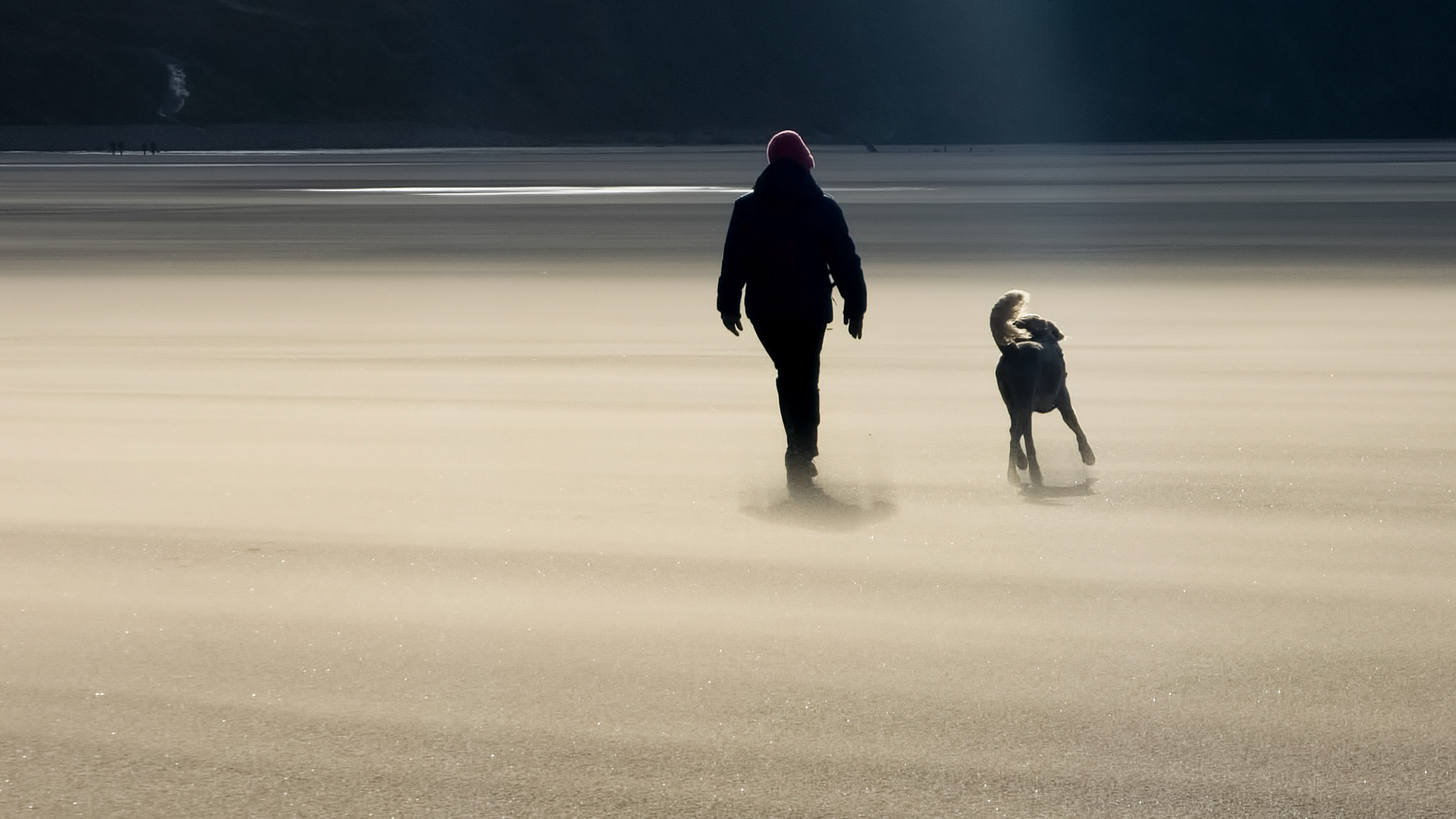 Rhossili Beach, 'dry ice' sand whipped by the wind