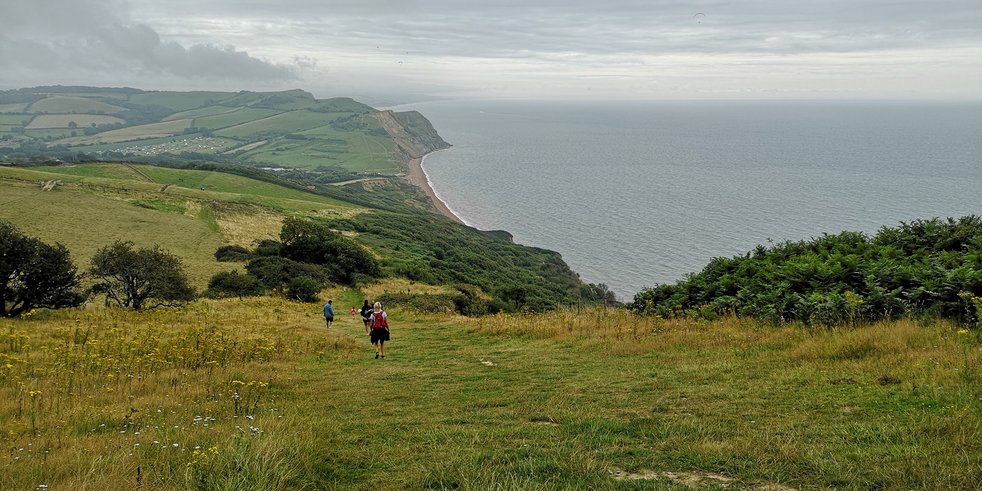 Taken from Golden Cap, paragliders in the distance