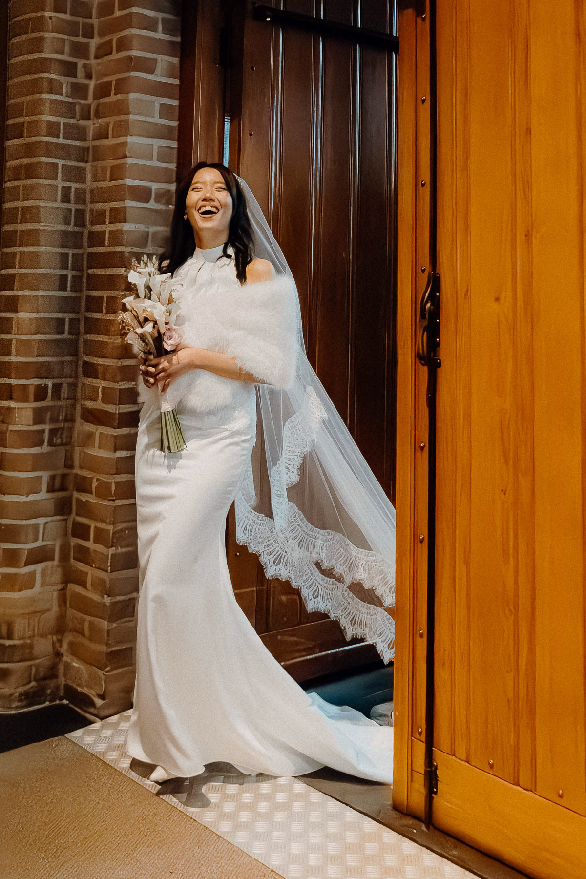 The bride in her beautiful wedding dress.