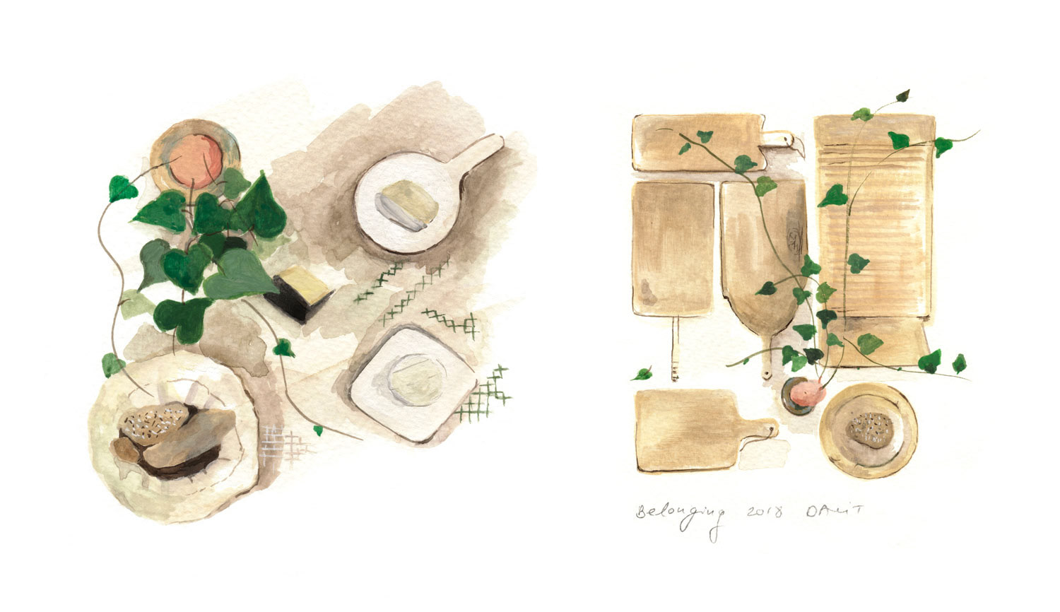 yams and cutting boards - belongings products illustration