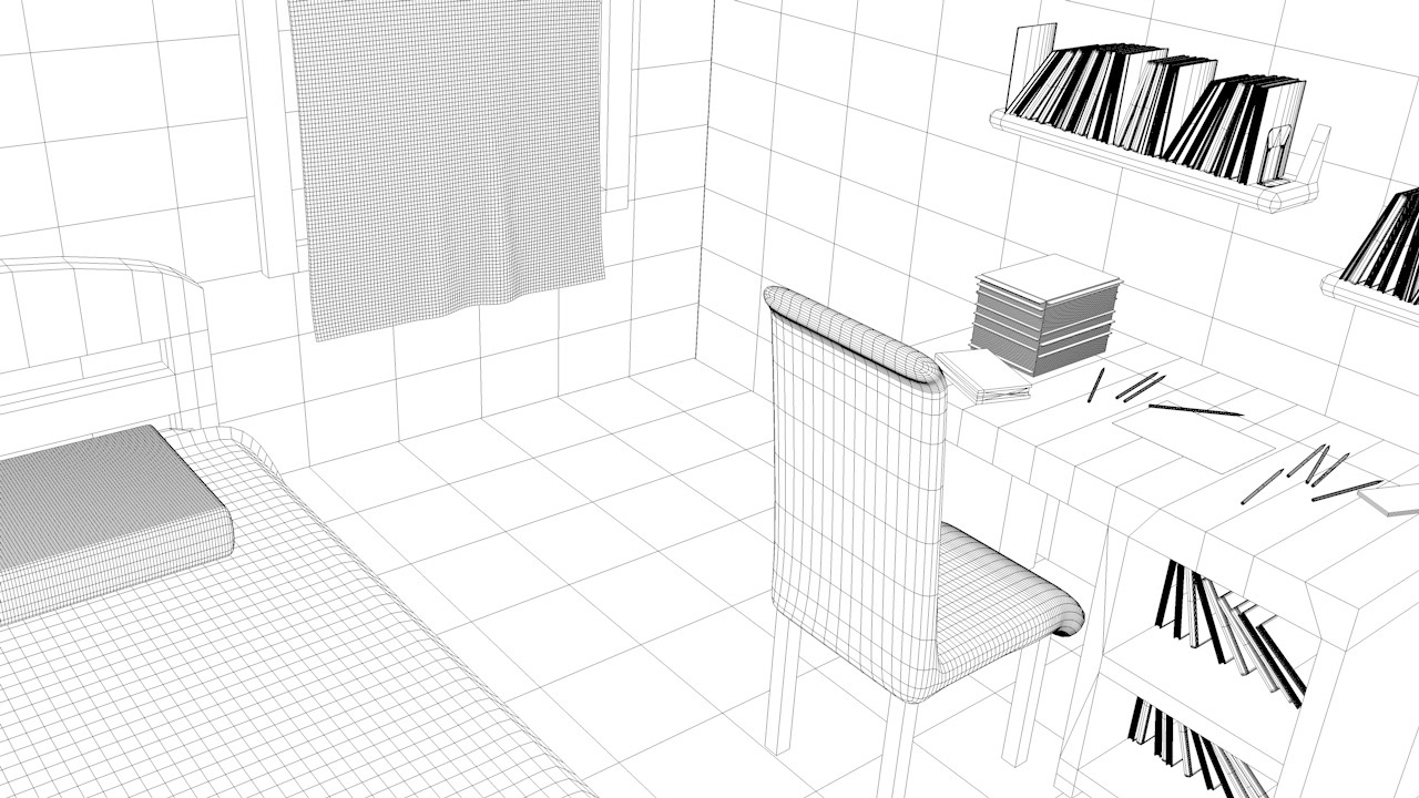 A work in progress render of a simple child's bedroom.