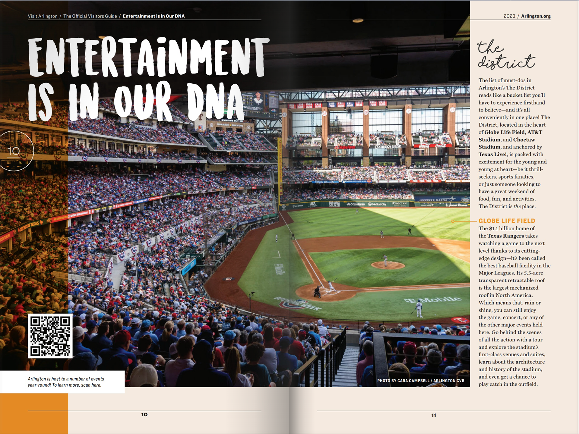 Captured an image of opening day at Globe Life Field in Arlington, featured on page 10 and 11.