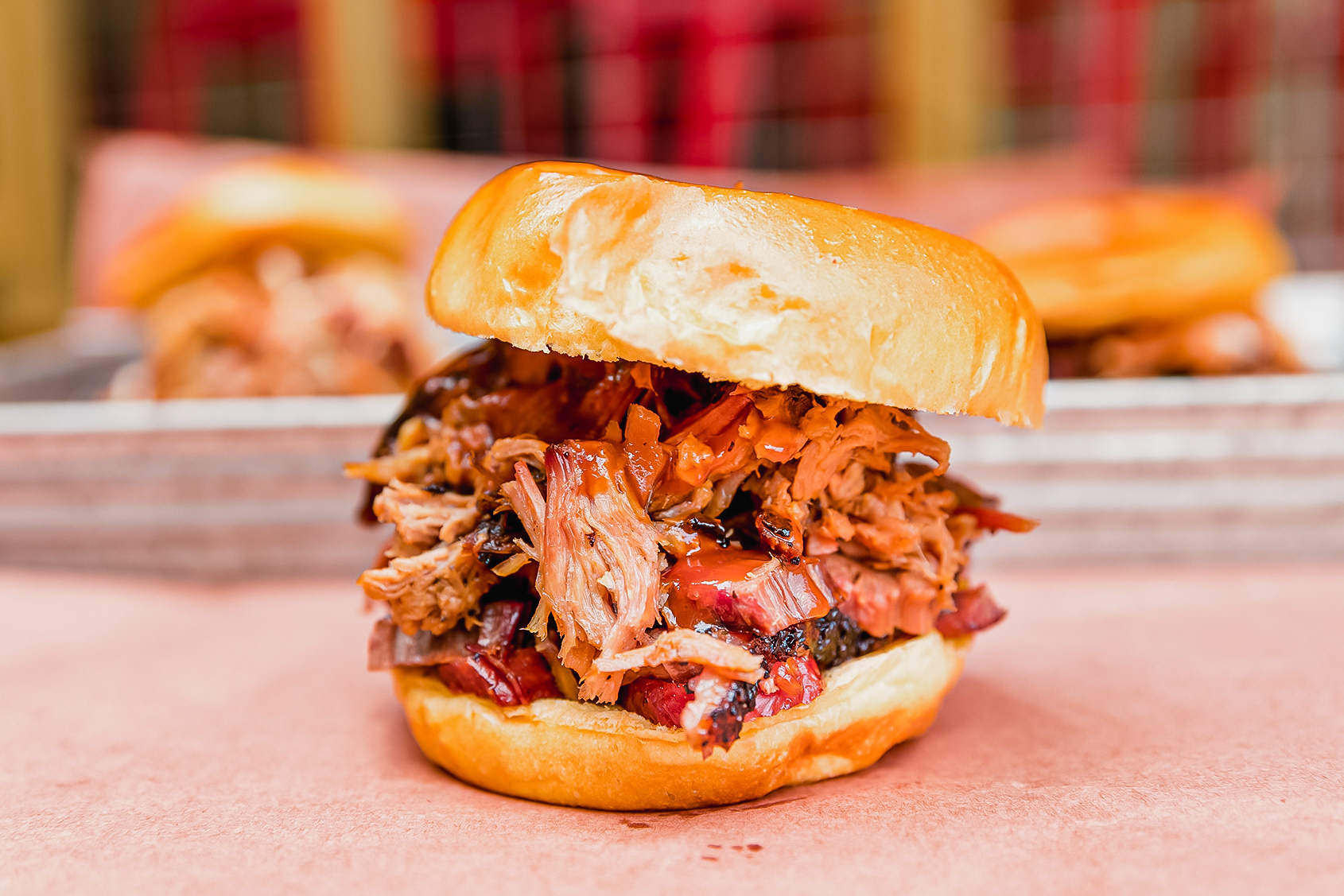Pork, brisket and sausage sandwich shot for Charm East Texas Magazine August 2018 issue. (Brendyn's BBQ - Nacogdoches, TX) 