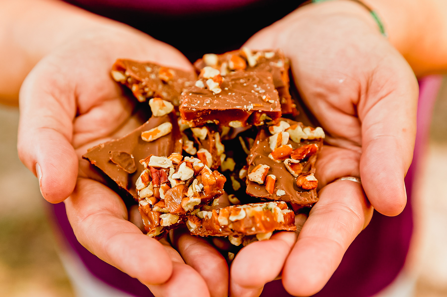 Chocolate walnut toffee shot for Charm East Texas Magazine November 2018 issue. (Red Tulip Rolling Bistro - Lufkin, TX)