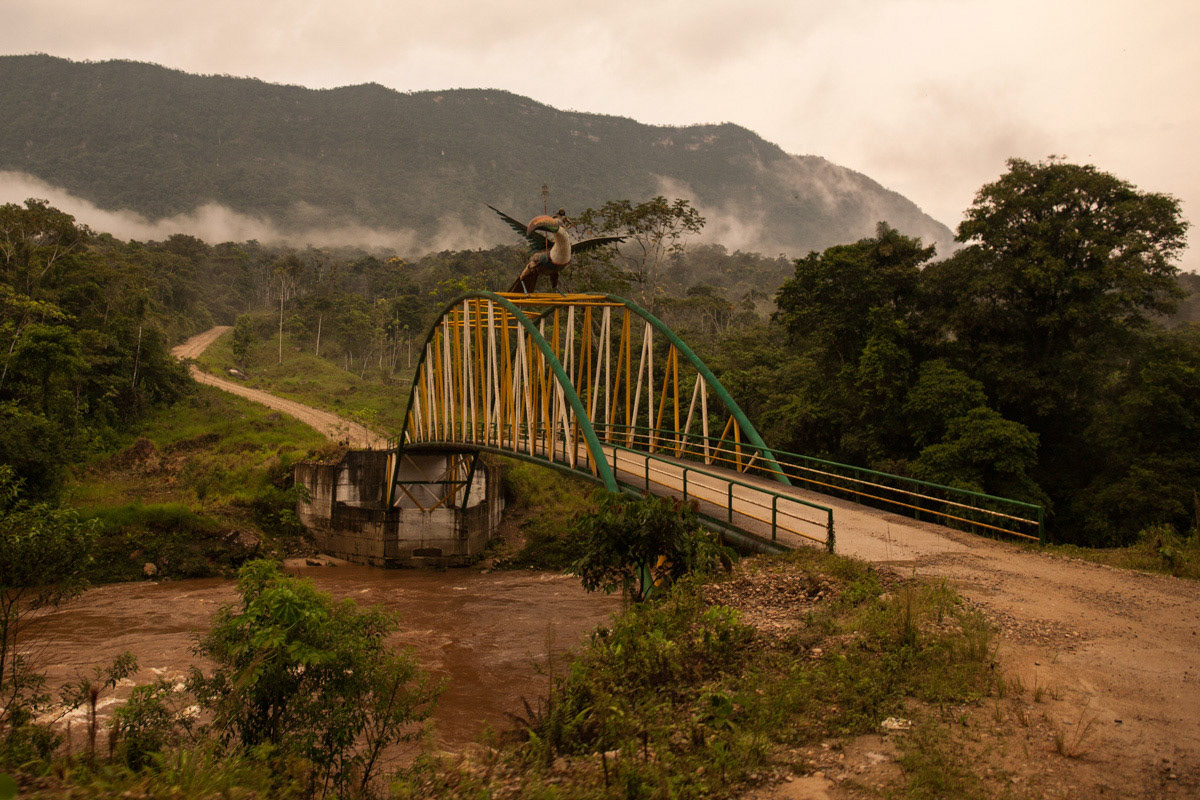 ZAMORA-CHINCHIPE, Equador--A sculpture of a warrior riding on the back of a toucan marks the entrance into the traditional territory of the Shuar, an Indigenous ethnic group that lives along both sides of the Ecuador-Peru border.