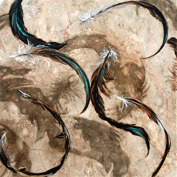 Eight Rooster, oil on marble, 12"x12", 2013