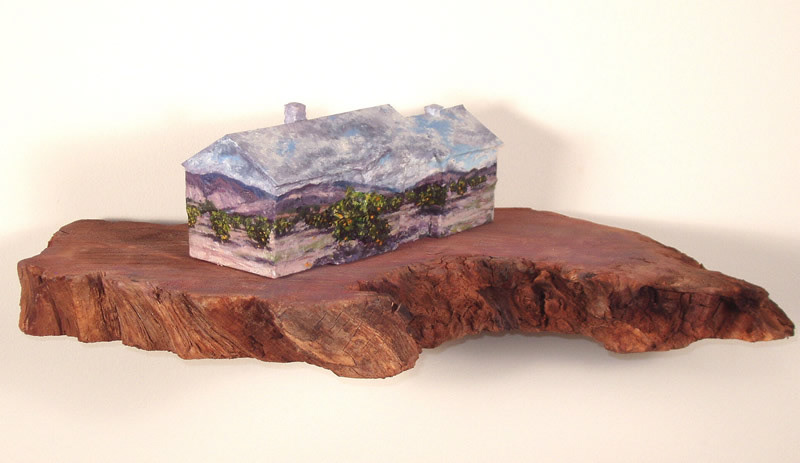 Treehouse, Orange Grove, oil on plastic, wood burl, 5.5in x 20in x 9.5in, 2006