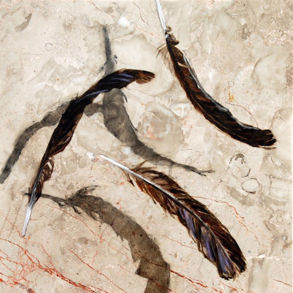 Three Raven, oil on marble, 12"x12", 2013