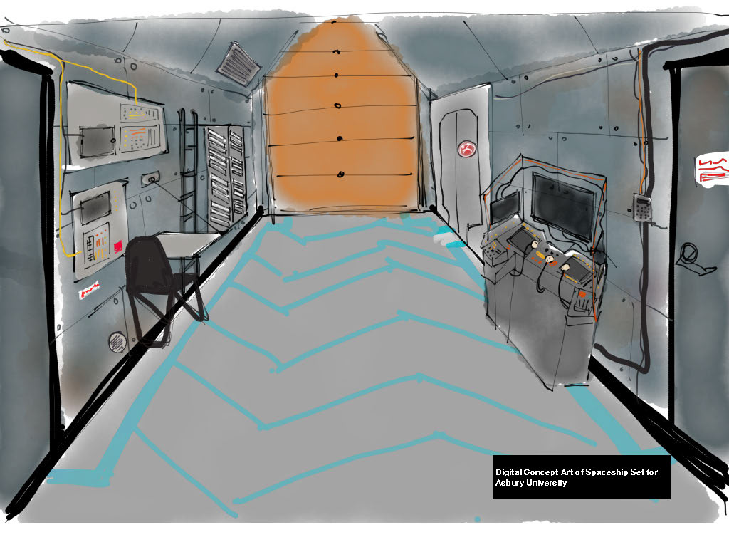 Digital Concept Sketch of Spaceship Set for Asbury University