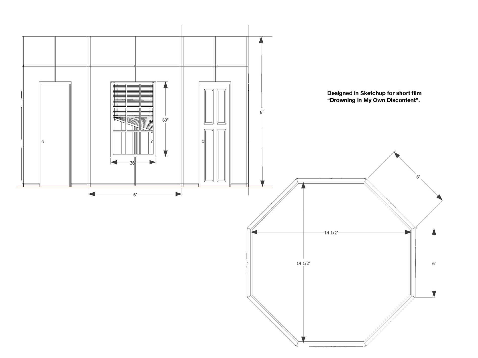 Designed in Sketchup for short film "Drowning in My Own Discontent"