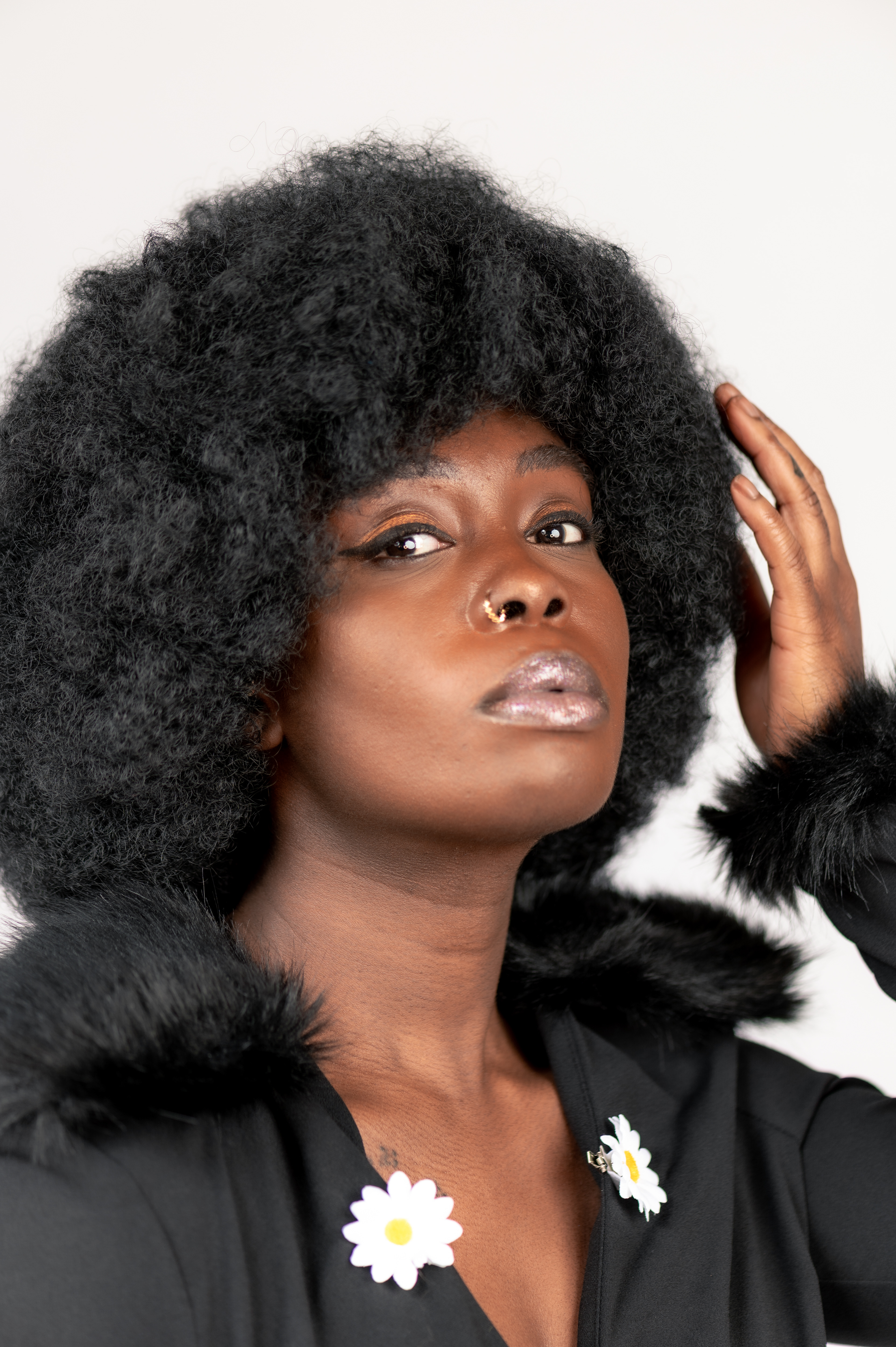 Afro Style Model, dark skin, white background studio photo shoot in Manchester