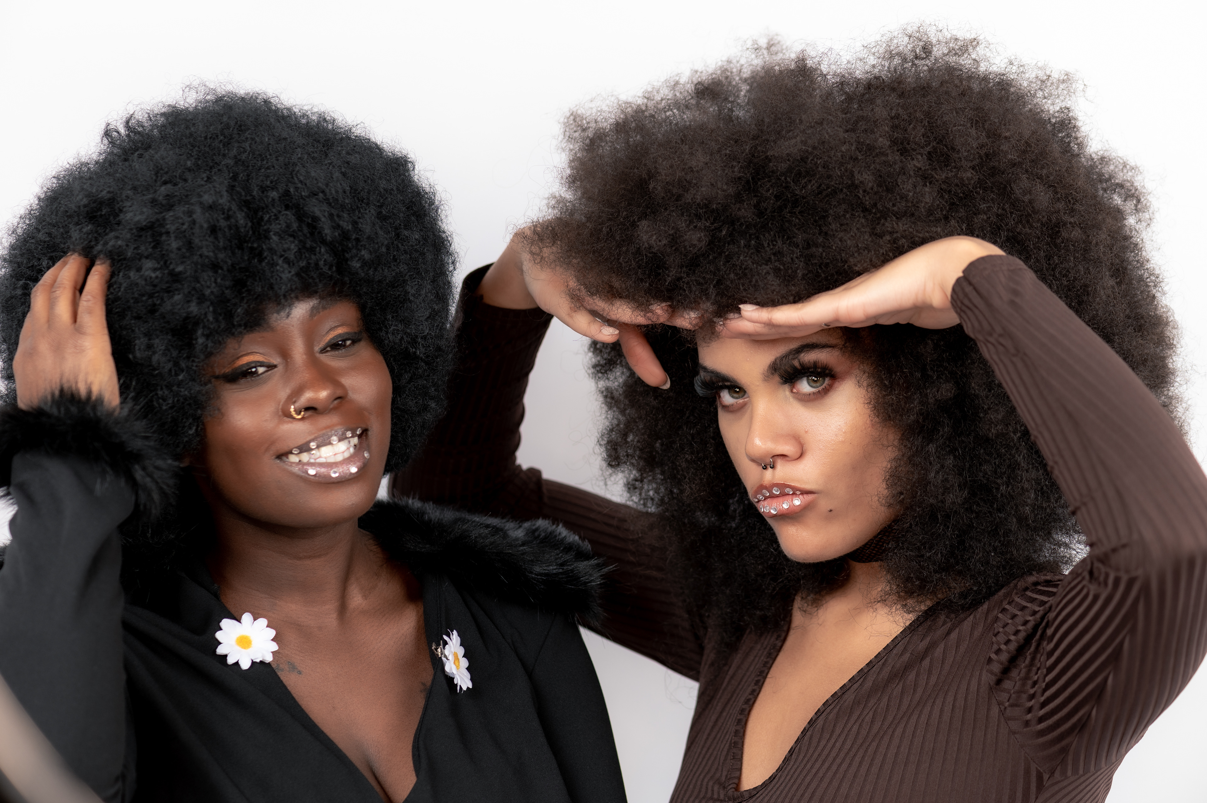 Afro Style Models, dark and light skin, white background studio photo shoot in Manchester