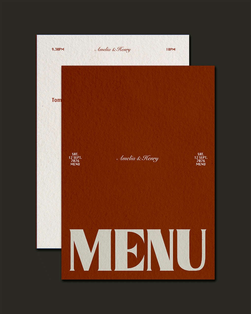 Papelería de boda con menú de cena estilo retro