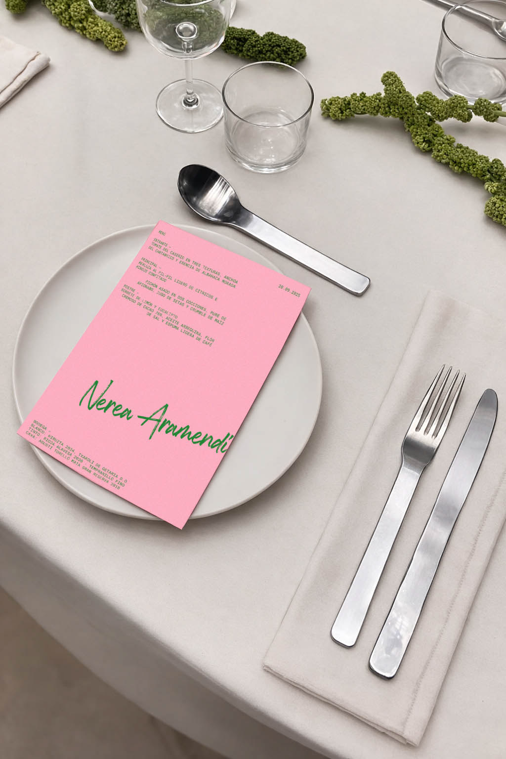 Contemporary, minimal and artistic menu for wedding stationery
